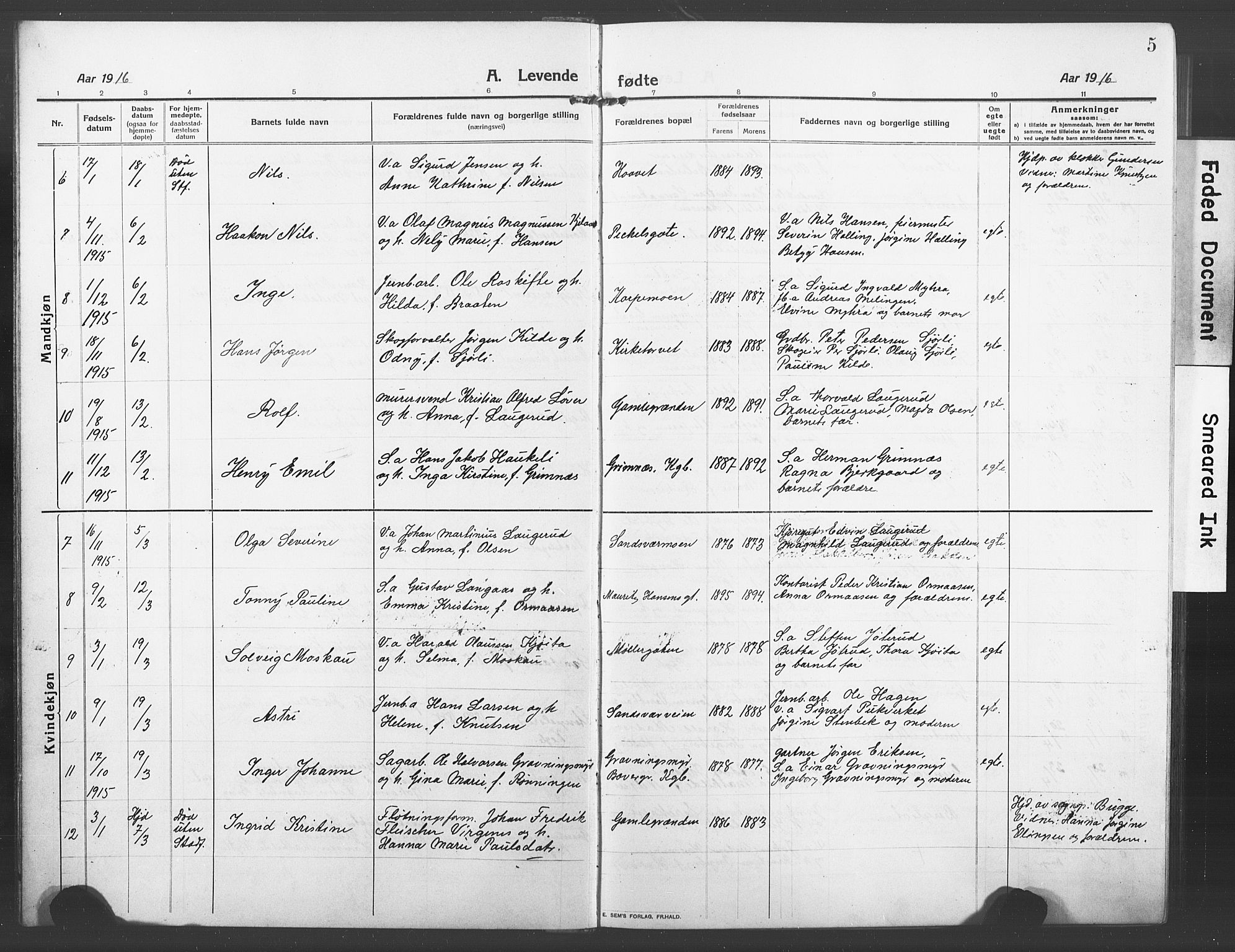 Kongsberg kirkebøker, SAKO/A-22/G/Ga/L0008: Parish register (copy) no. 8, 1915-1932, p. 5