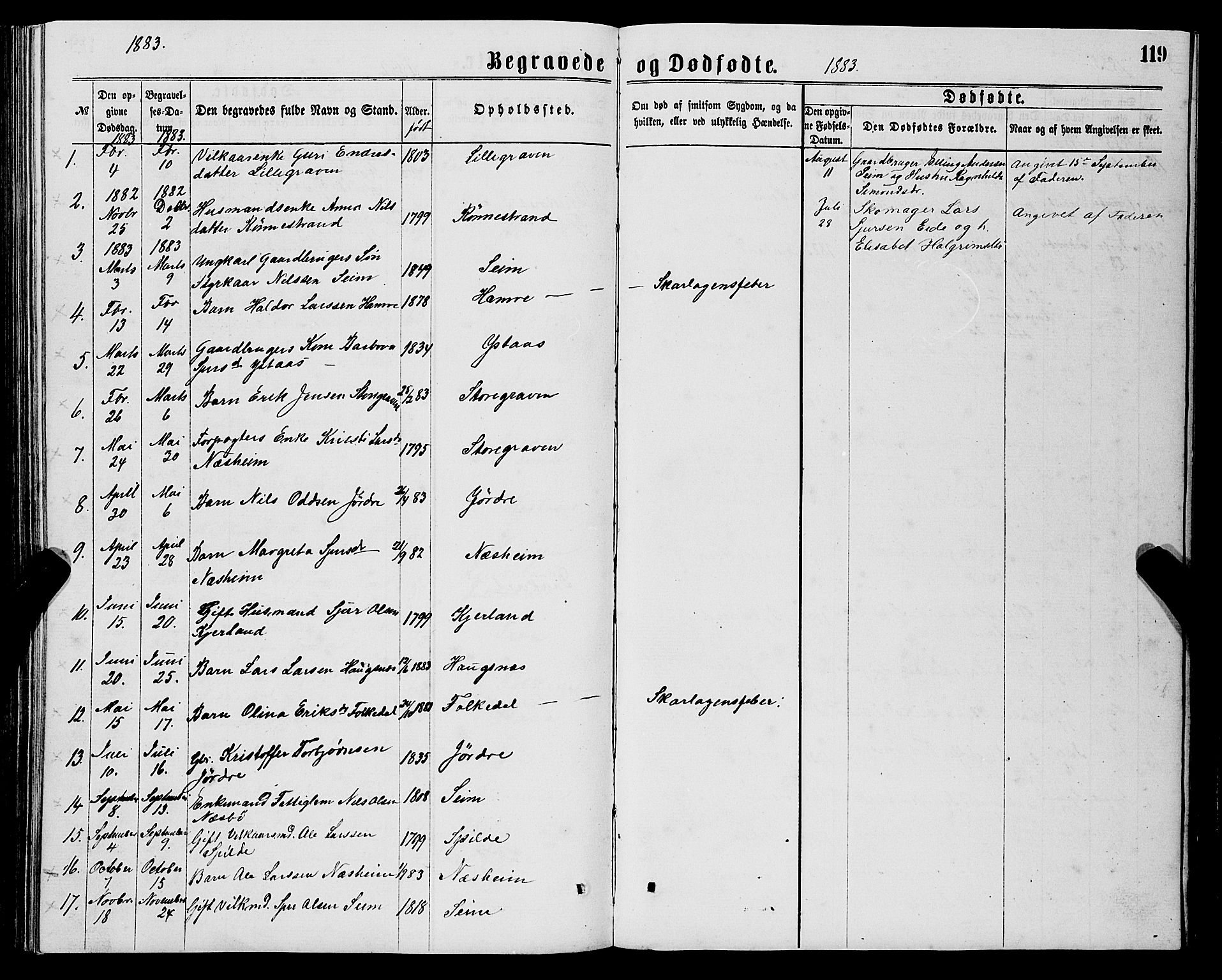 Ulvik sokneprestembete, SAB/A-78801/H/Hab: Parish register (copy) no. B 2, 1869-1883, p. 119