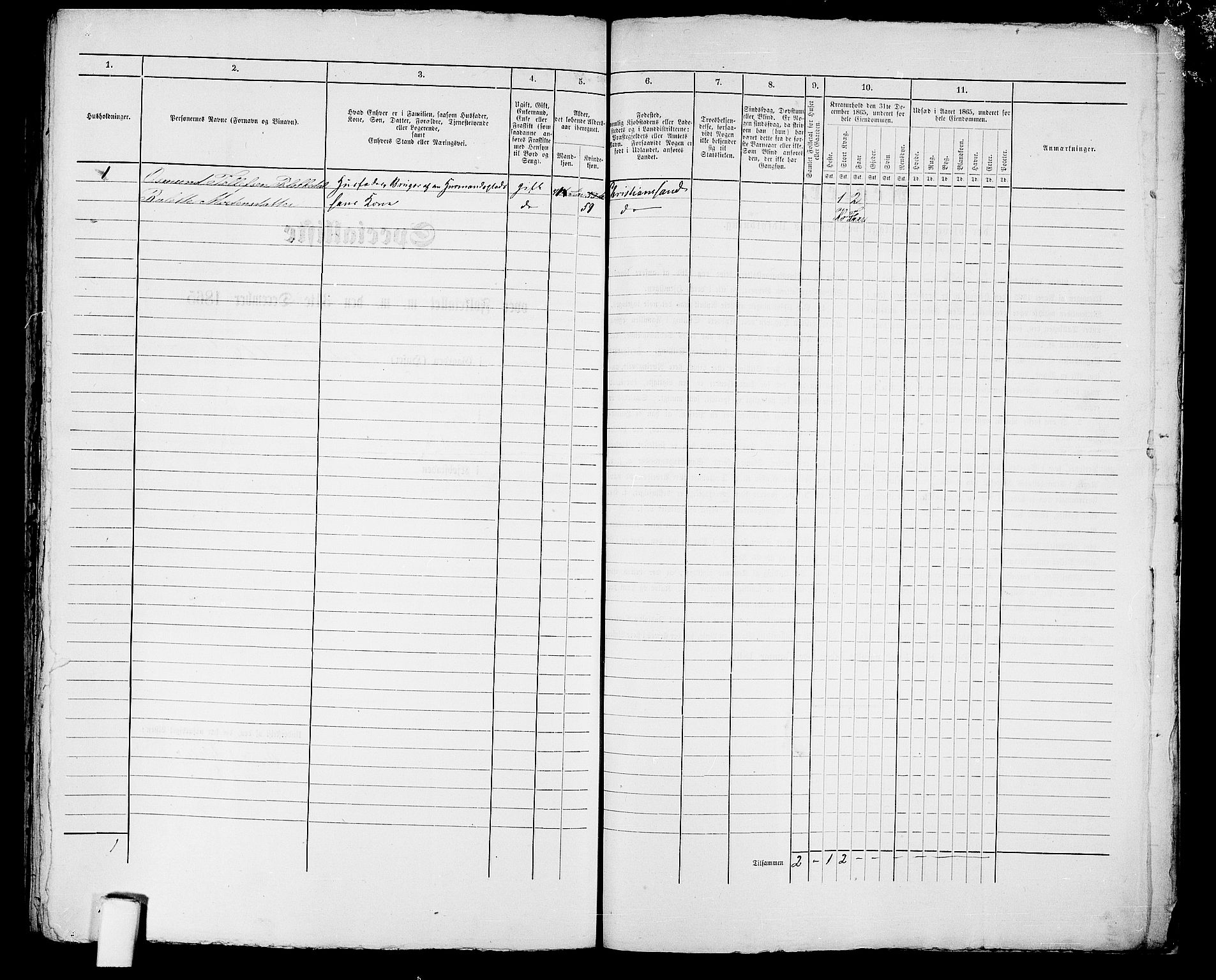 RA, 1865 census for Kristiansand, 1865, p. 2072