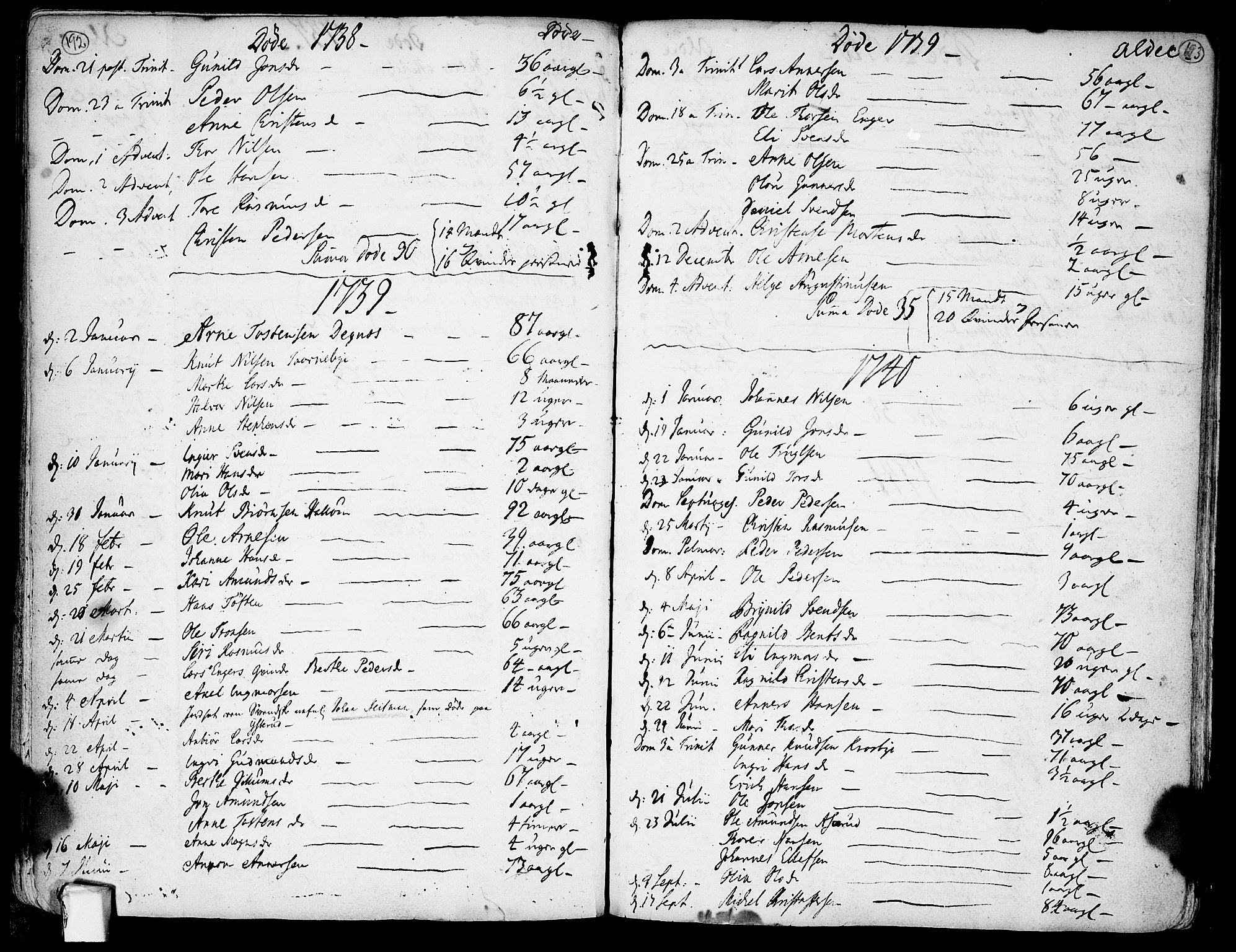 Rødenes prestekontor Kirkebøker, AV/SAO-A-2005/F/Fa/L0002: Parish register (official) no. I 2, 1733-1776, p. 192-193