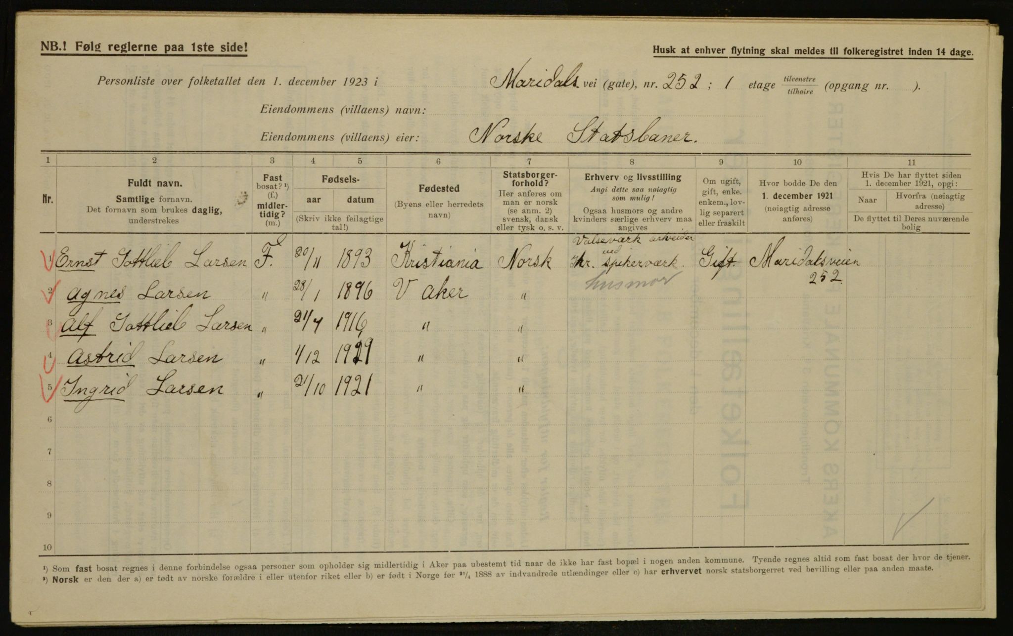 , Municipal Census 1923 for Aker, 1923, p. 14553