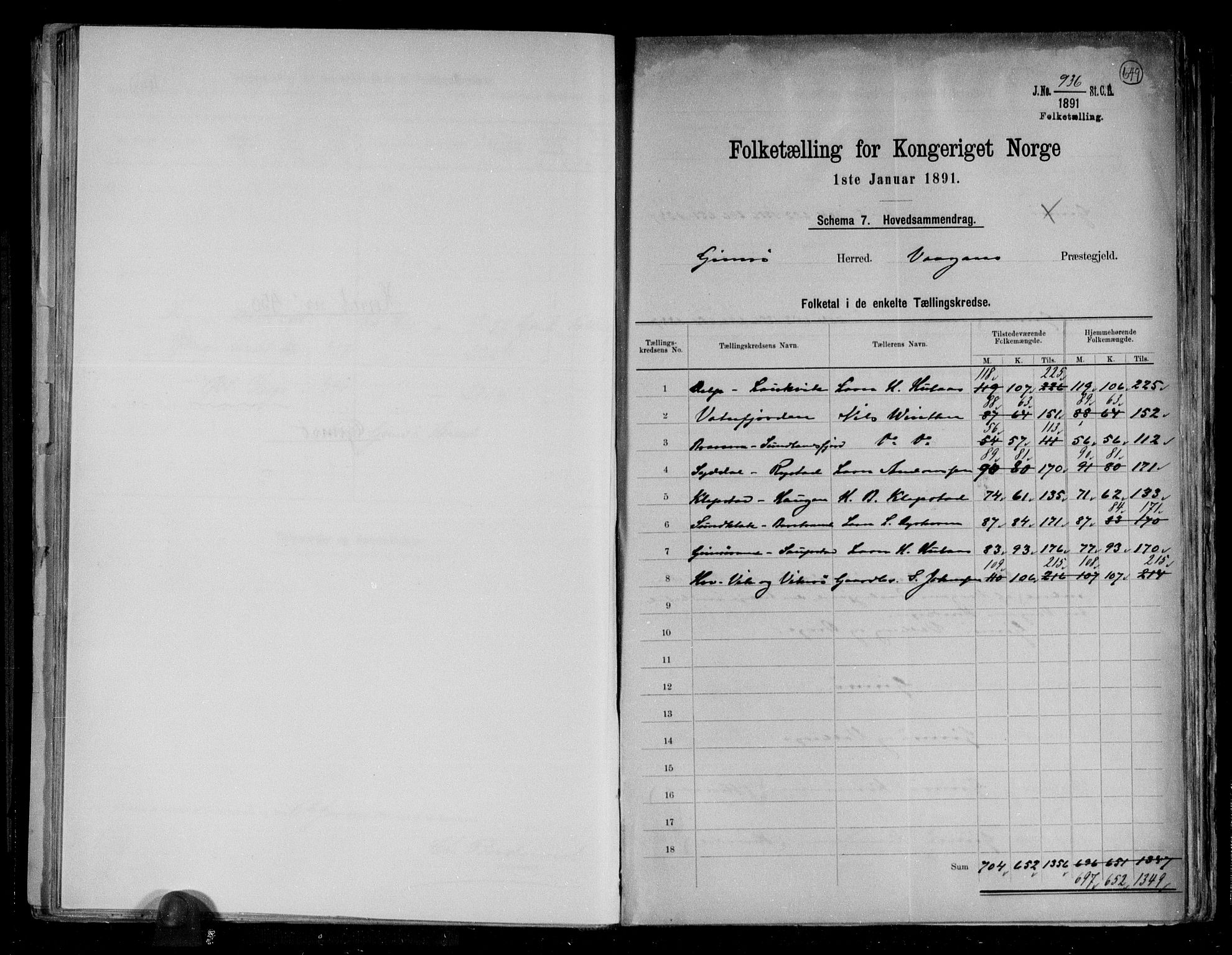 RA, 1891 census for 1864 Gimsøy, 1891, p. 2