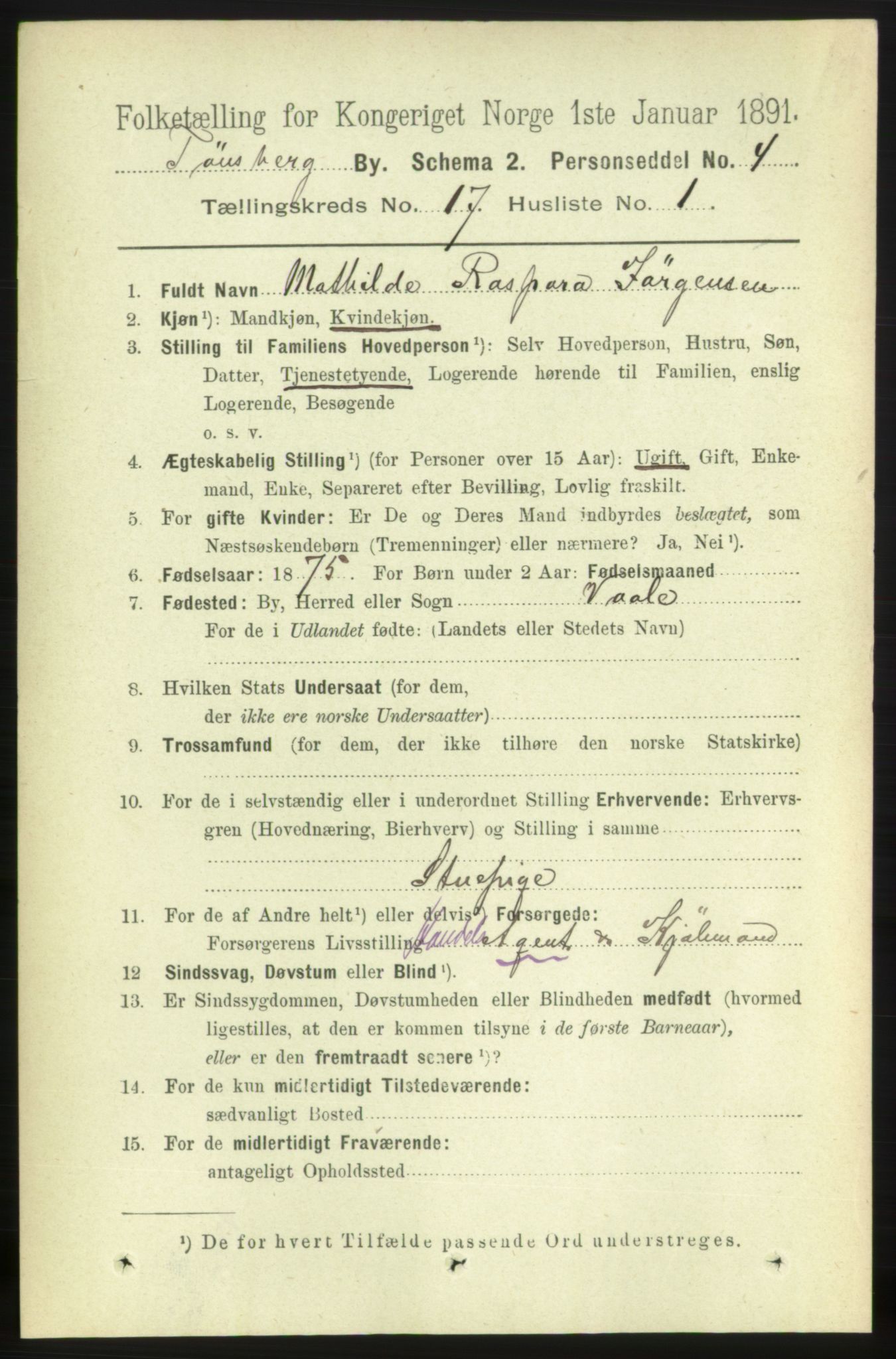 RA, 1891 census for 0705 Tønsberg, 1891, p. 4935