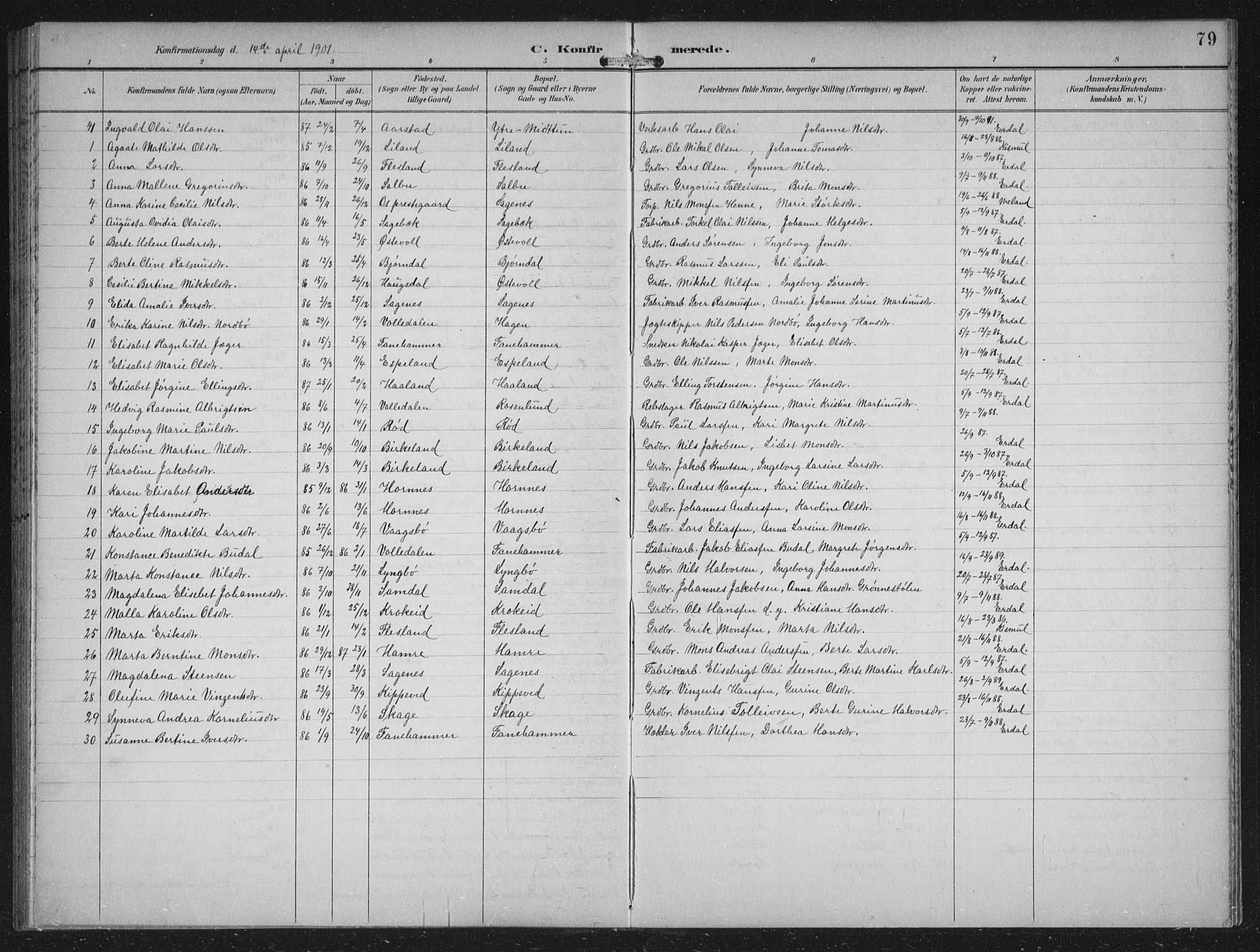 Fana Sokneprestembete, AV/SAB-A-75101/H/Hab/Haba/L0003: Parish register (copy) no. A 3, 1895-1902, p. 79