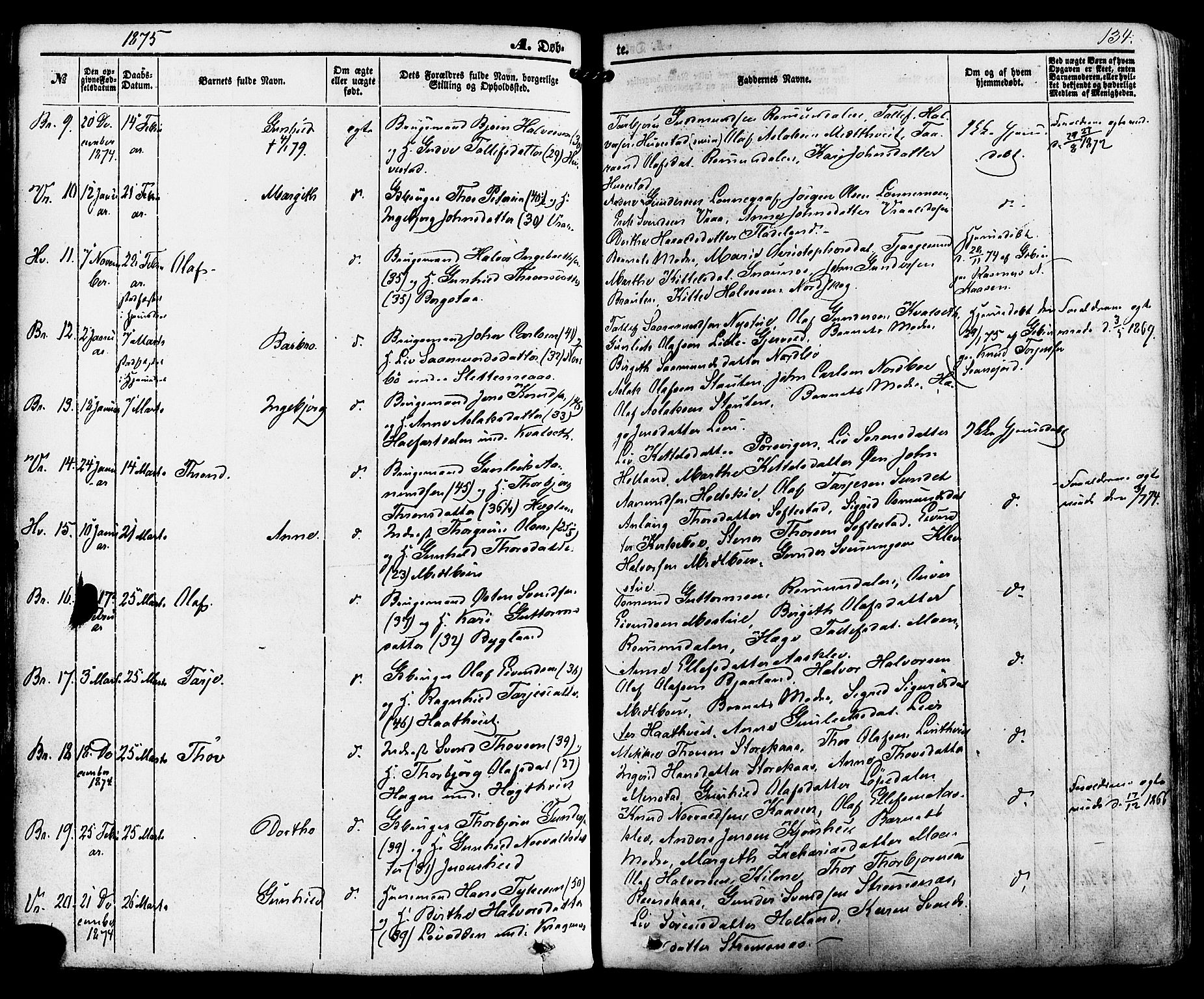 Kviteseid kirkebøker, SAKO/A-276/F/Fa/L0007: Parish register (official) no. I 7, 1859-1881, p. 134