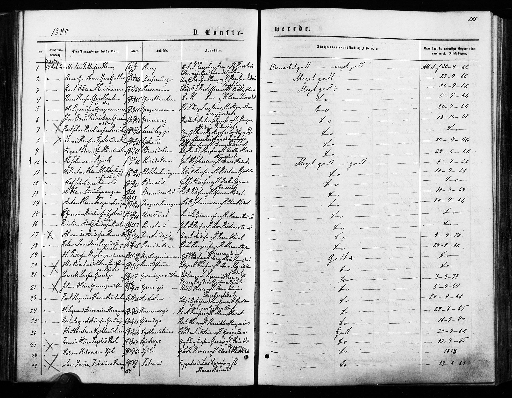 Nes prestekontor Kirkebøker, SAO/A-10410/F/Fa/L0009: Parish register (official) no. I 9, 1875-1882, p. 245