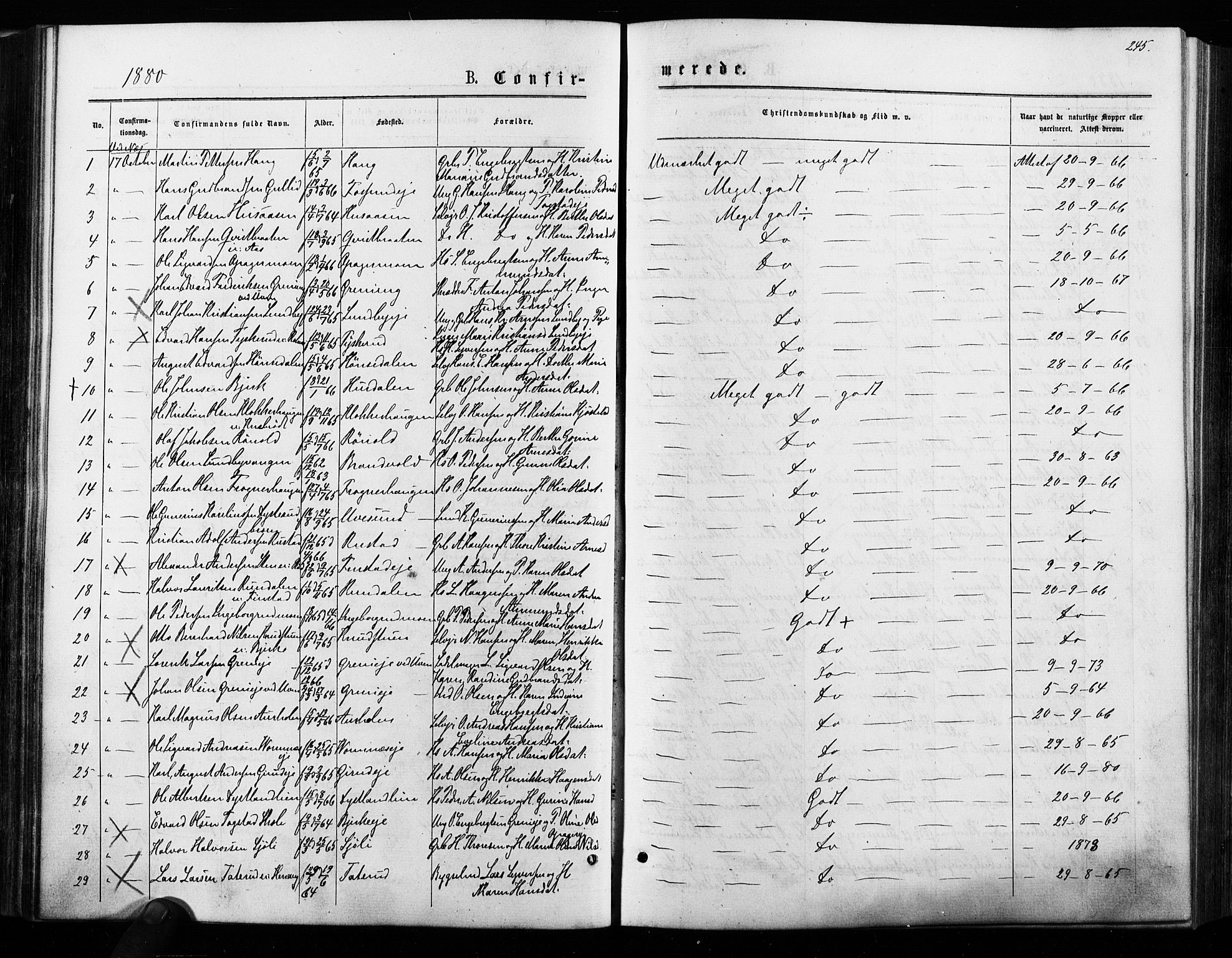 Nes prestekontor Kirkebøker, AV/SAO-A-10410/F/Fa/L0009: Parish register (official) no. I 9, 1875-1882, p. 245