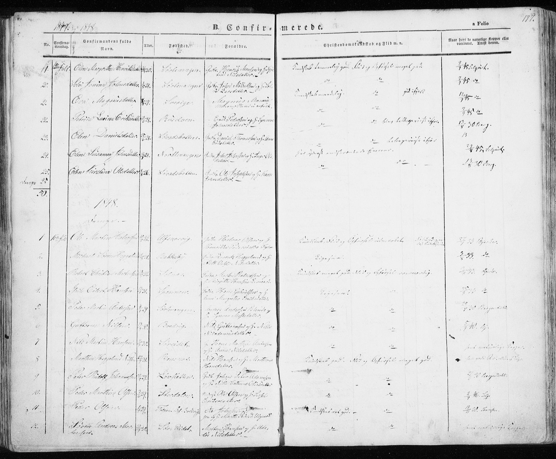 Karlsøy sokneprestembete, AV/SATØ-S-1299/H/Ha/Haa/L0003kirke: Parish register (official) no. 3, 1843-1860, p. 177