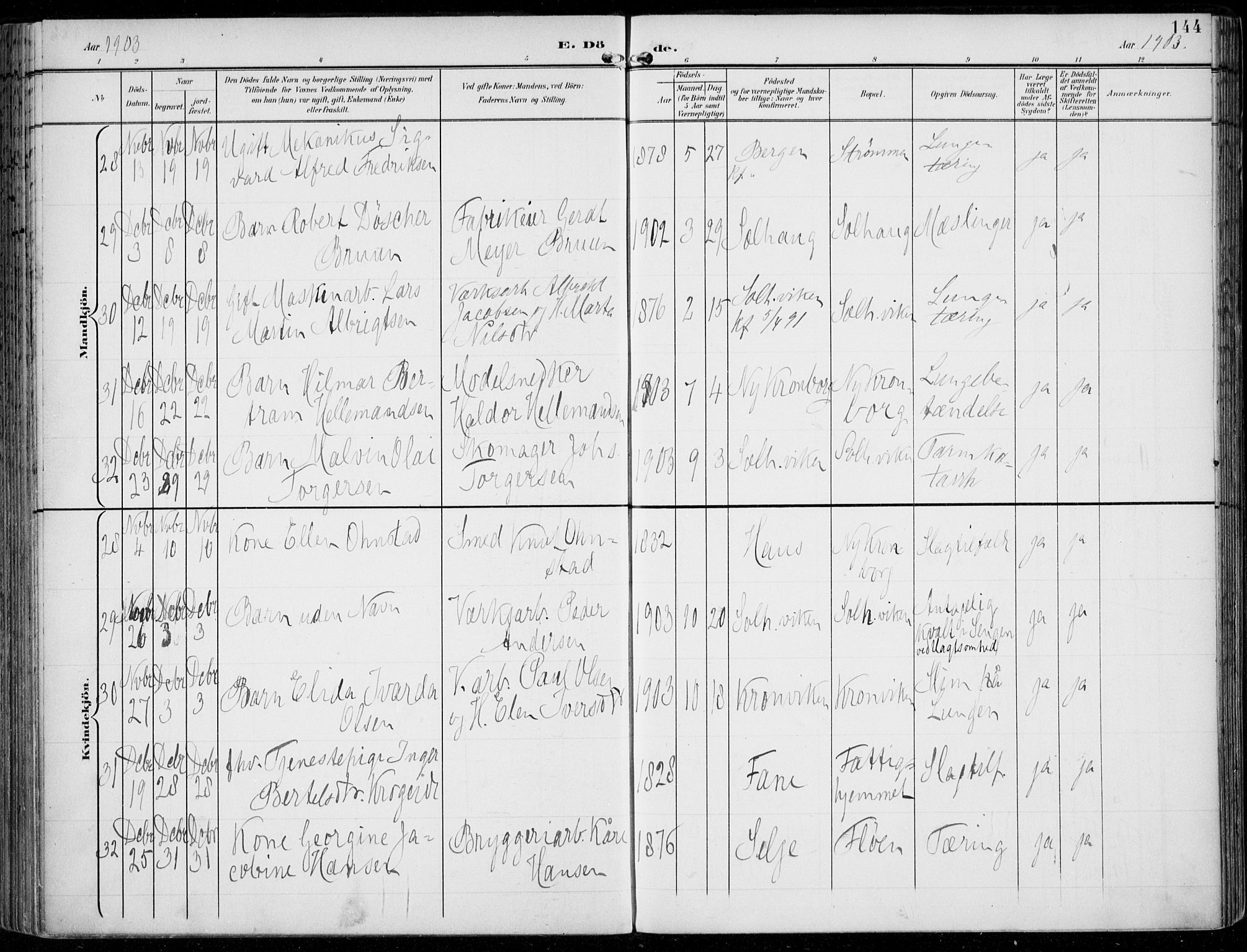 Årstad Sokneprestembete, AV/SAB-A-79301/H/Haa/L0009: Parish register (official) no. C 1, 1902-1918, p. 144