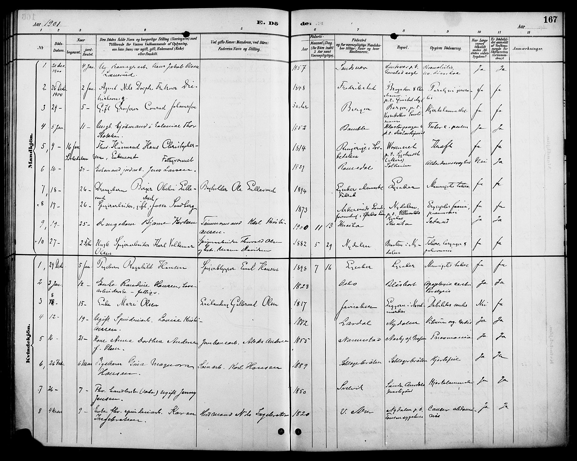 Vestre Aker prestekontor Kirkebøker, SAO/A-10025/F/Fa/L0011: Parish register (official) no. 11, 1886-1904, p. 167