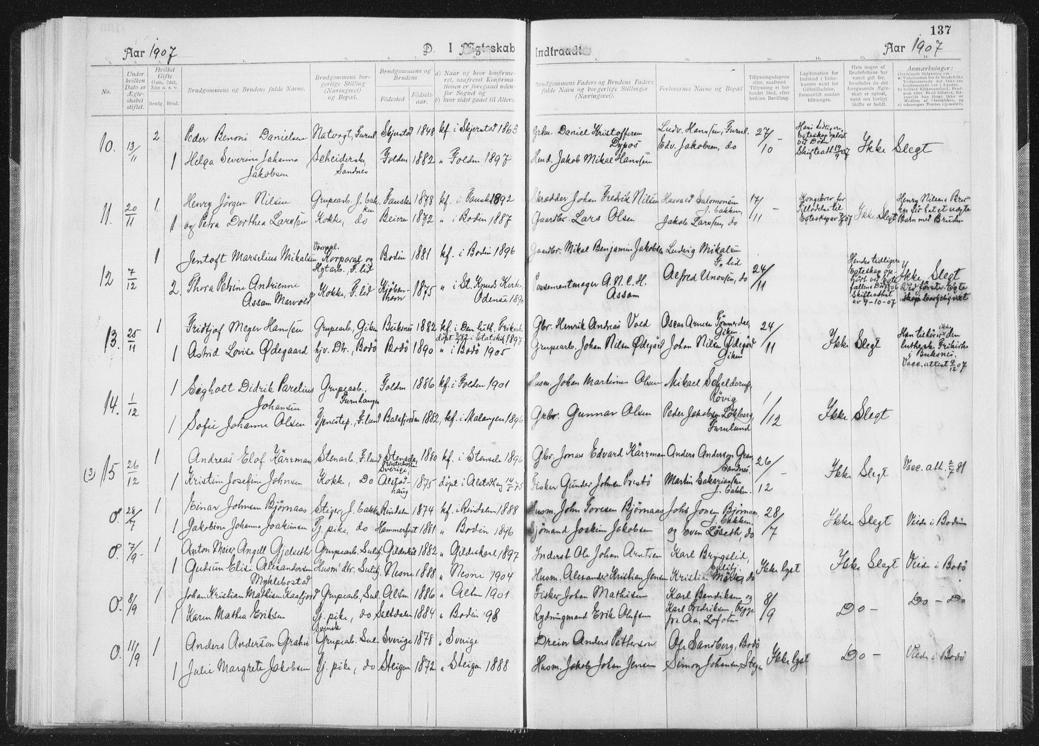 Ministerialprotokoller, klokkerbøker og fødselsregistre - Nordland, SAT/A-1459/850/L0711: Curate's parish register no. 850B01, 1902-1915, p. 137