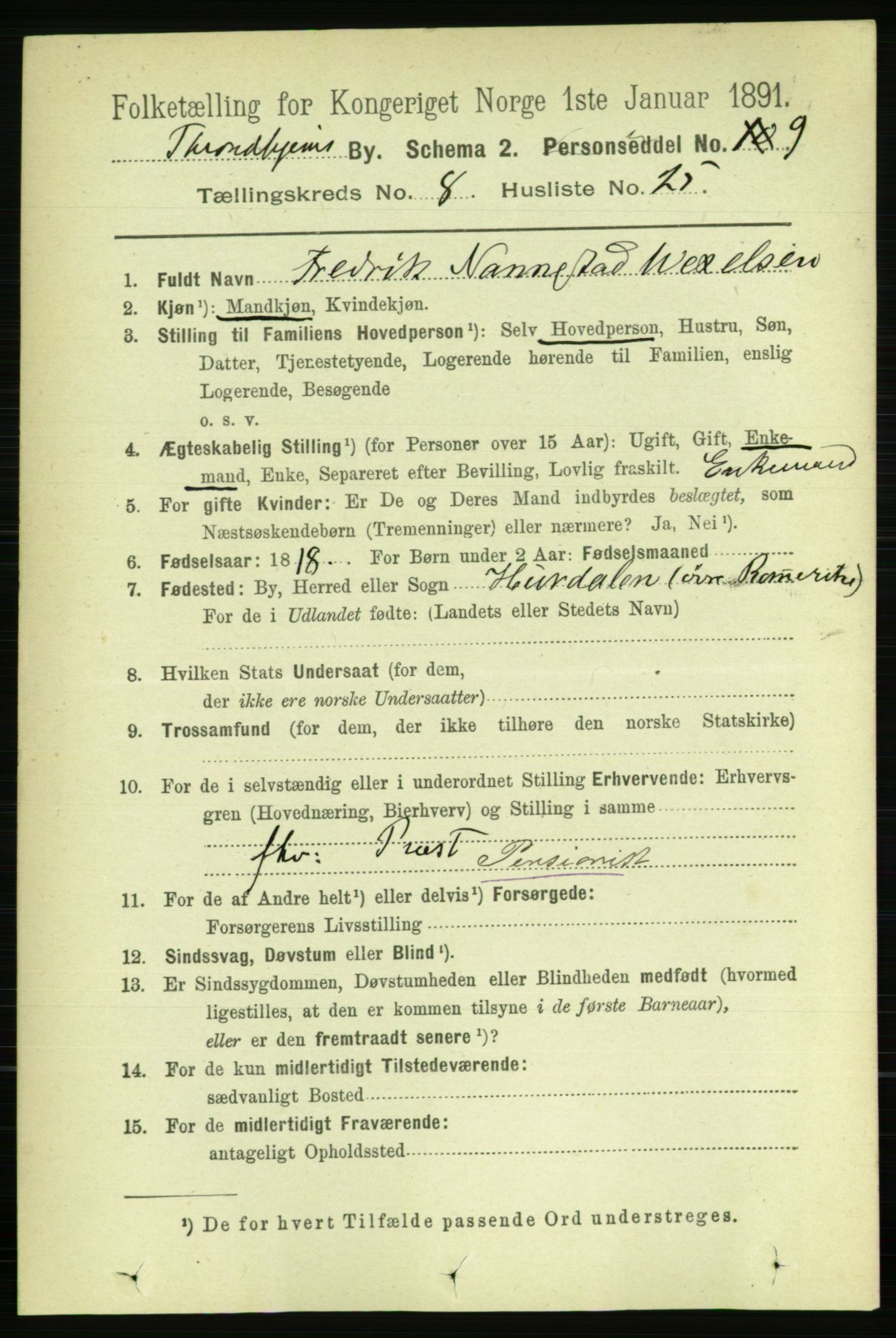 RA, 1891 census for 1601 Trondheim, 1891, p. 7100