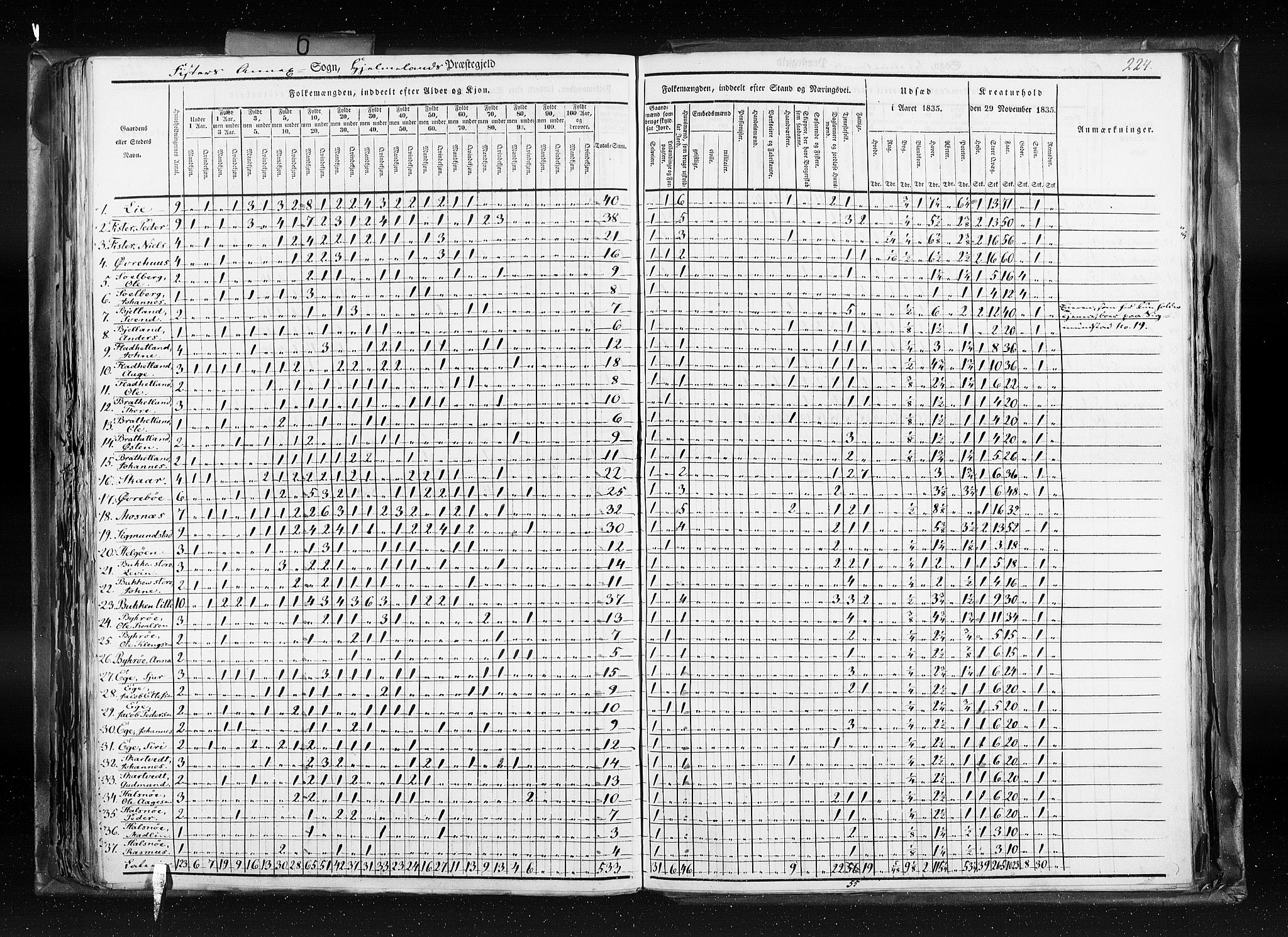 RA, Census 1835, vol. 6: Lister og Mandal amt og Stavanger amt, 1835, p. 224