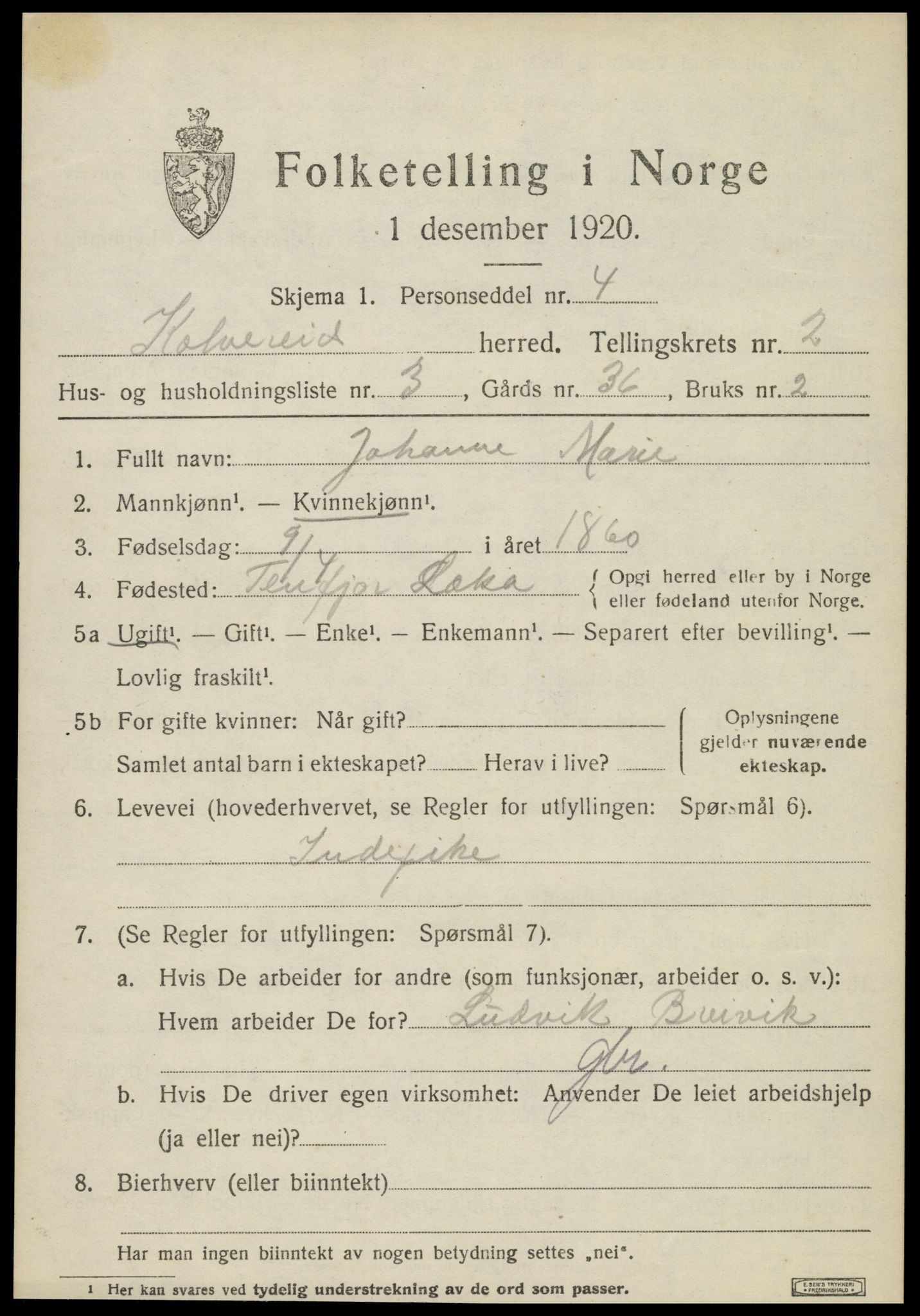SAT, 1920 census for Kolvereid, 1920, p. 1527