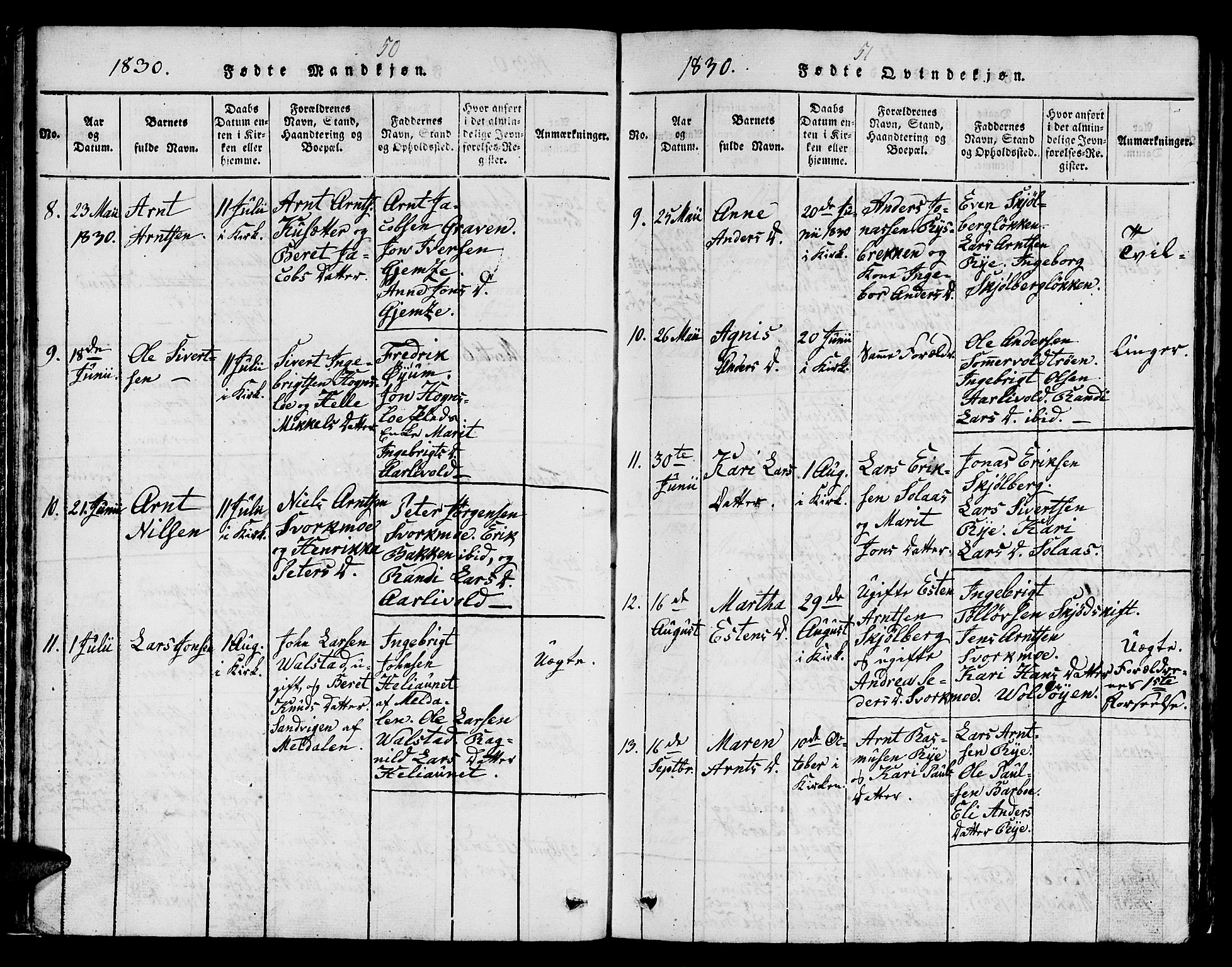 Ministerialprotokoller, klokkerbøker og fødselsregistre - Sør-Trøndelag, SAT/A-1456/671/L0842: Parish register (copy) no. 671C01, 1816-1867, p. 50-51