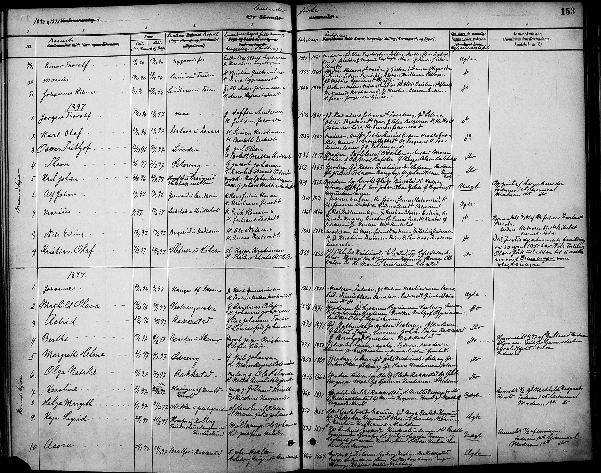 Høland prestekontor Kirkebøker, SAO/A-10346a/F/Fa/L0013: Parish register (official) no. I 13, 1880-1897, p. 153