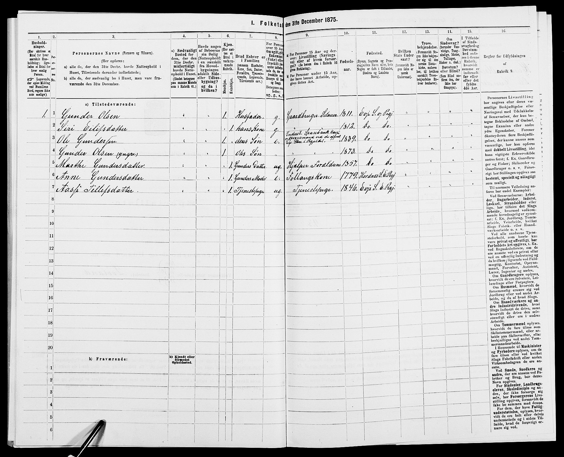 SAK, 1875 census for 0934P Evje, 1875, p. 106