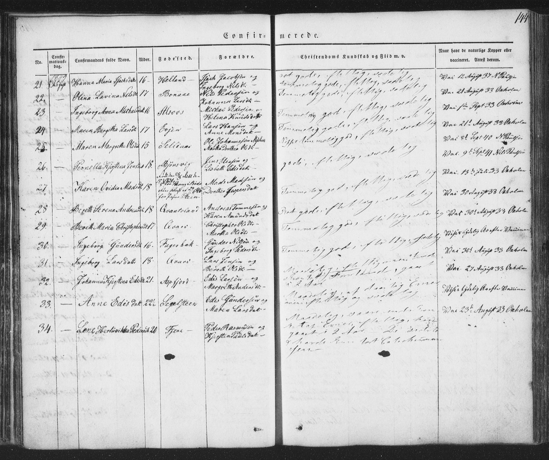 Ministerialprotokoller, klokkerbøker og fødselsregistre - Nordland, AV/SAT-A-1459/853/L0769: Parish register (official) no. 853A08, 1836-1856, p. 144