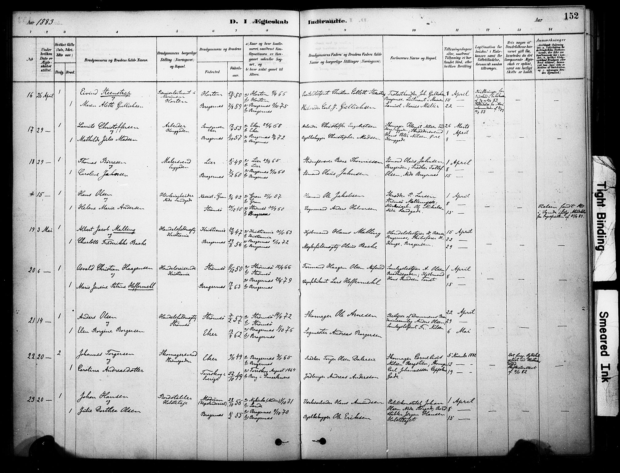 Bragernes kirkebøker, SAKO/A-6/F/Fc/L0005: Parish register (official) no. III 5, 1878-1890, p. 152