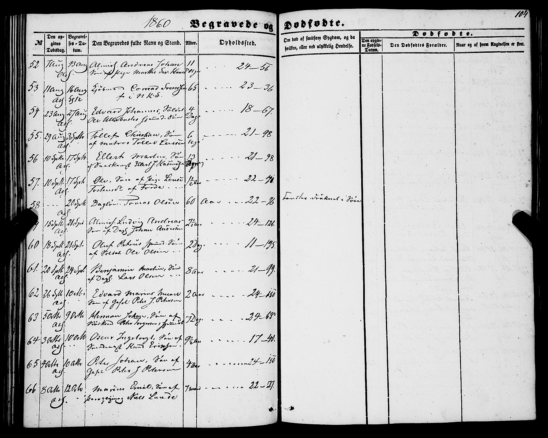 Korskirken sokneprestembete, AV/SAB-A-76101/H/Haa: Parish register (official) no. E 2, 1848-1862, p. 104