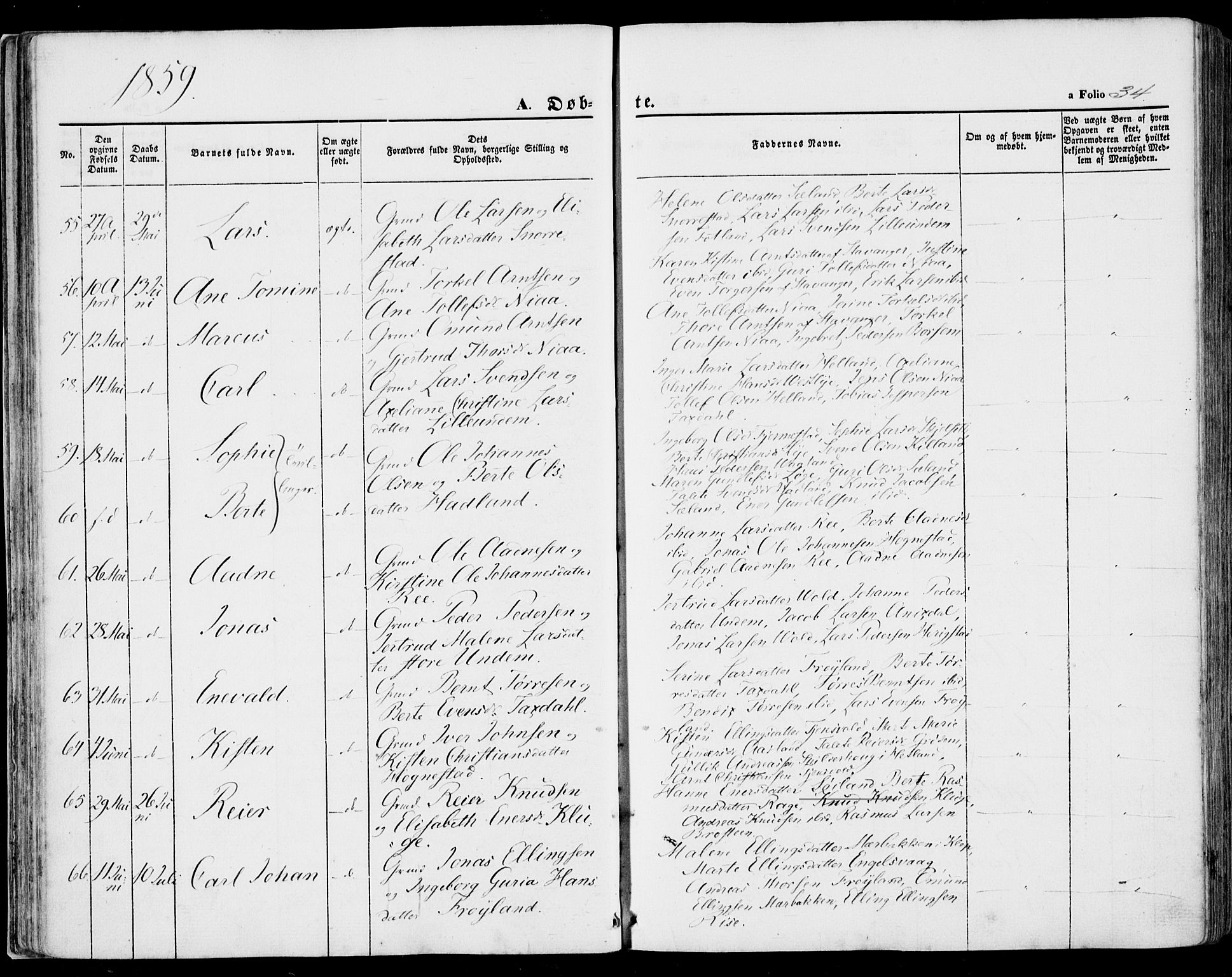 Lye sokneprestkontor, AV/SAST-A-101794/001/30BA/L0007: Parish register (official) no. A 6, 1856-1871, p. 34