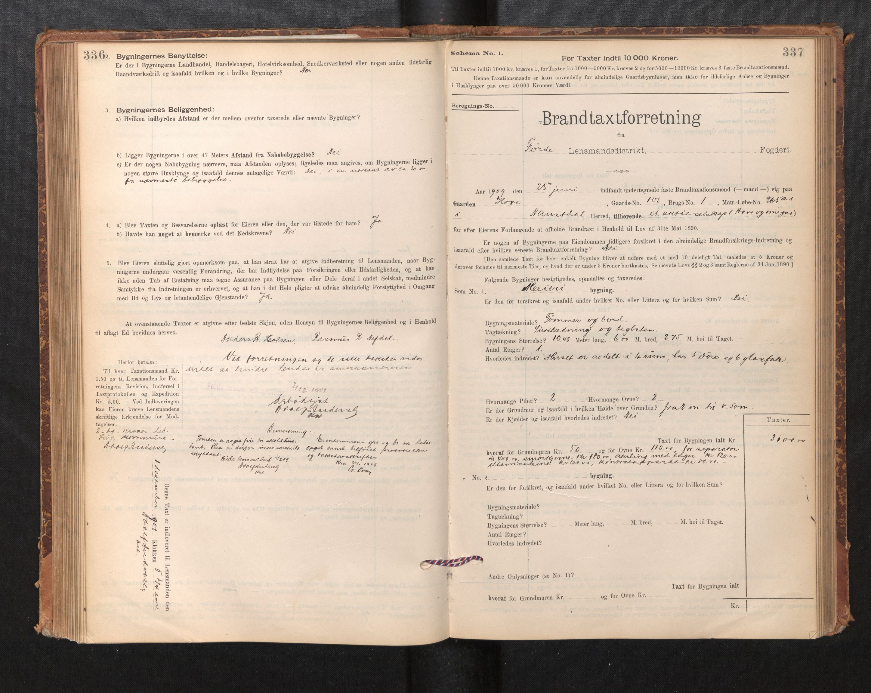 Lensmannen i Førde, SAB/A-27401/0012/L0008: Branntakstprotokoll, skjematakst, 1895-1922, p. 336-337