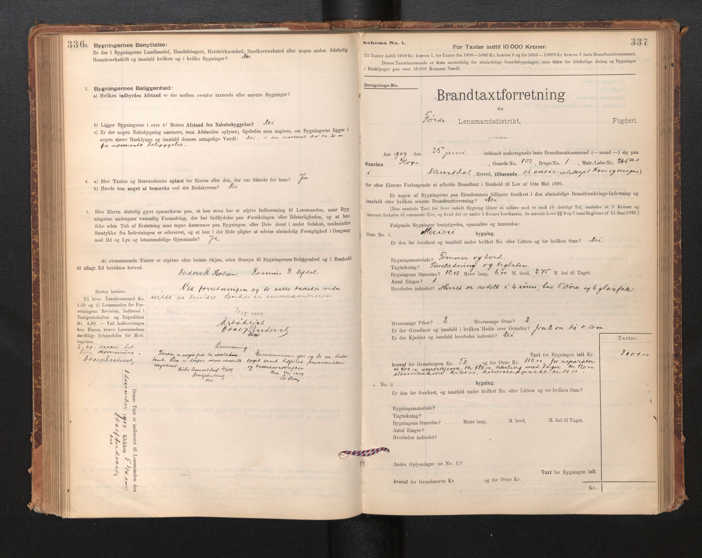 Lensmannen i Førde, AV/SAB-A-27401/0012/L0008: Branntakstprotokoll, skjematakst, 1895-1922, p. 336-337