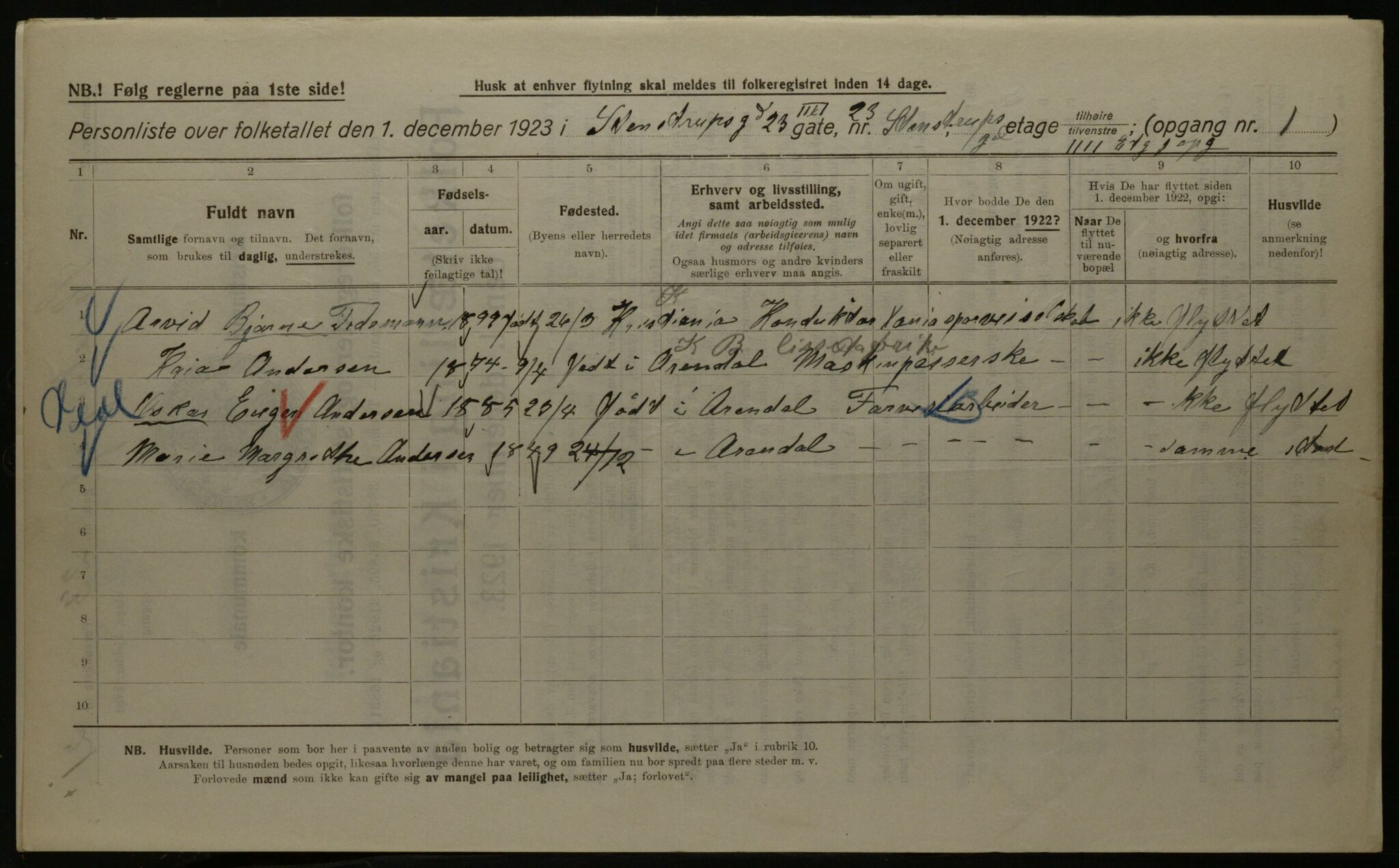 OBA, Municipal Census 1923 for Kristiania, 1923, p. 112004