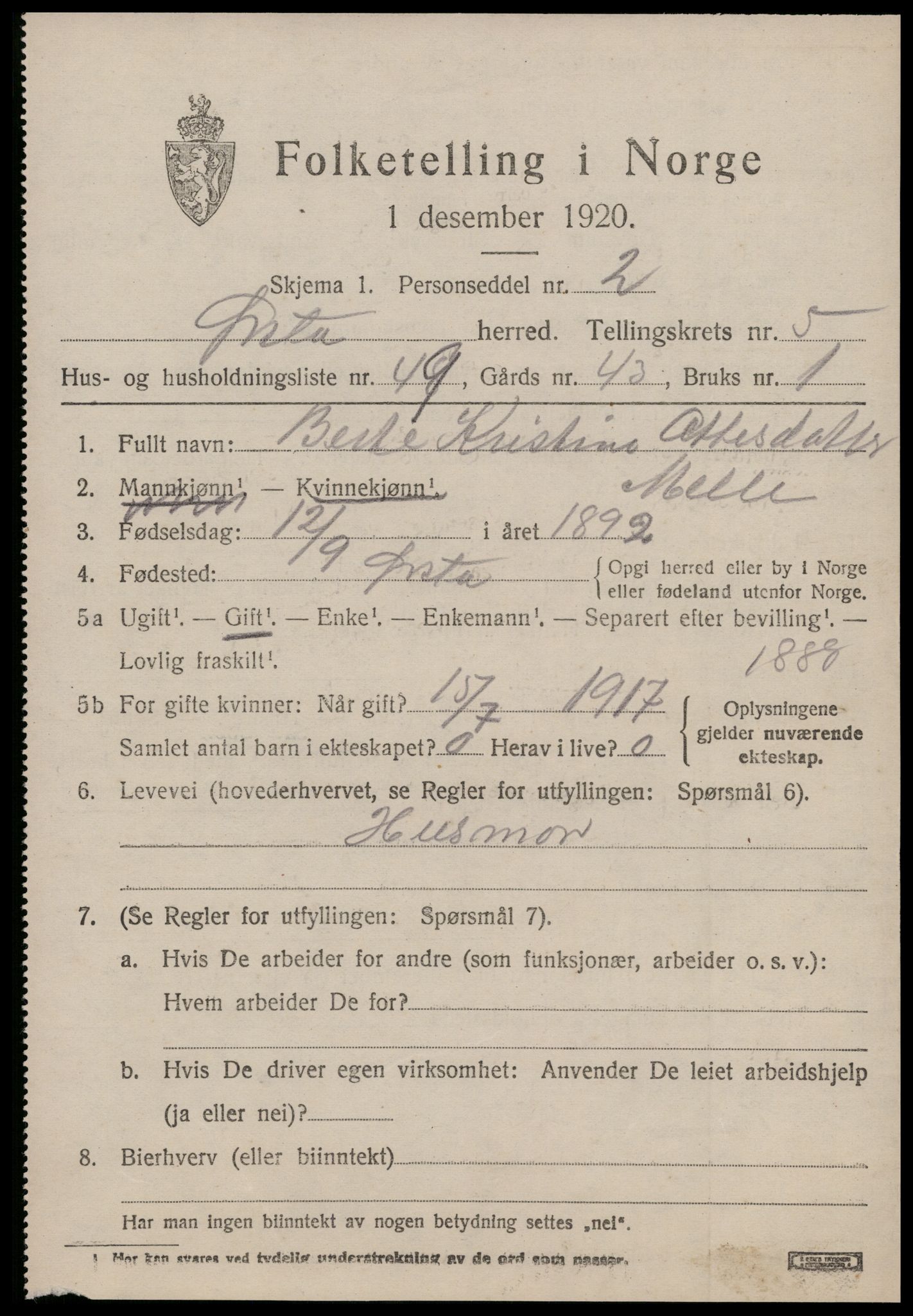 SAT, 1920 census for Ørsta, 1920, p. 4790