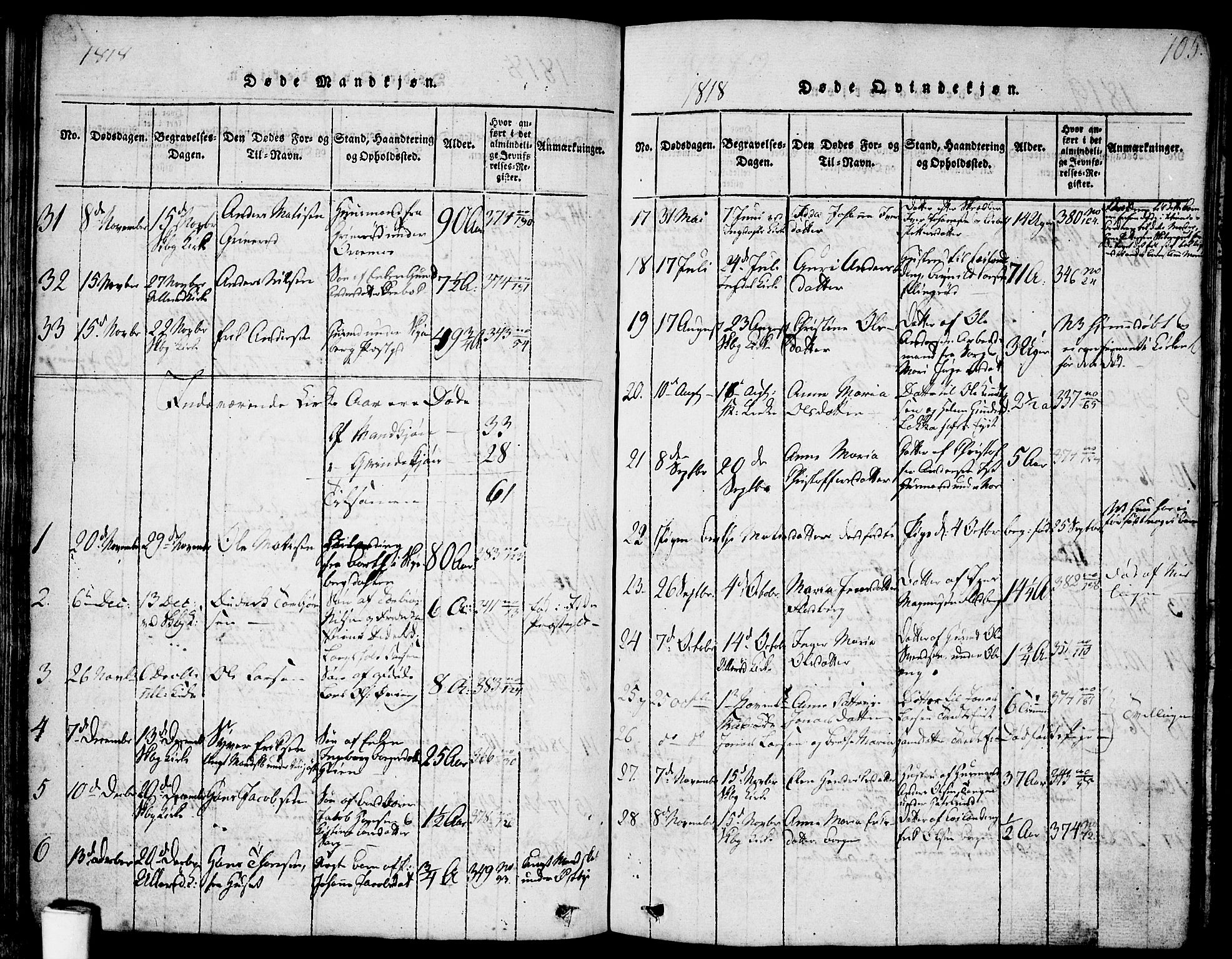 Skjeberg prestekontor Kirkebøker, SAO/A-10923/F/Fa/L0004: Parish register (official) no. I 4, 1815-1830, p. 105