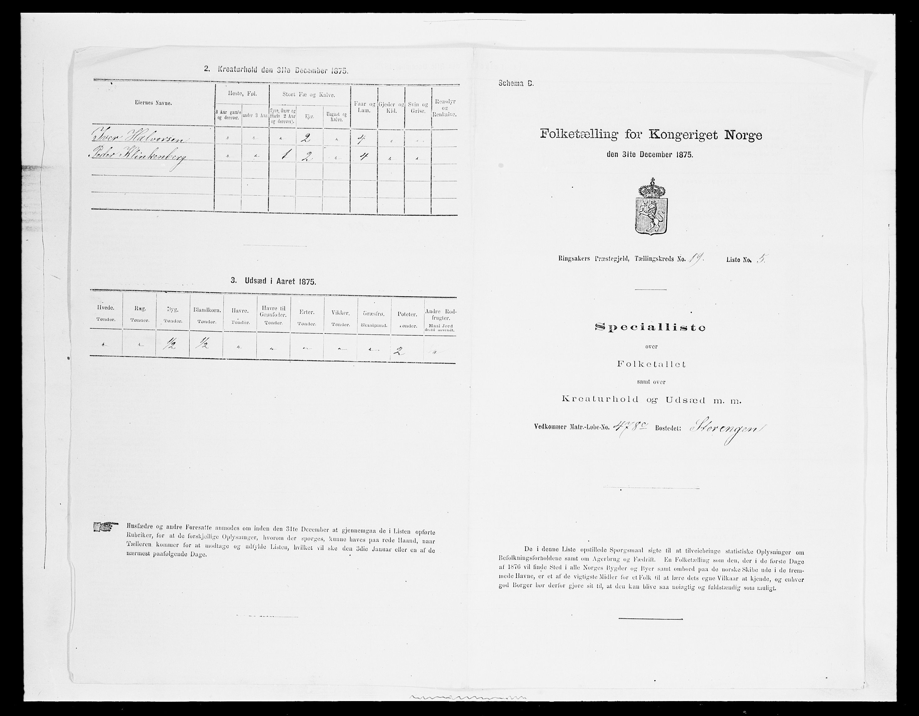 SAH, 1875 census for 0412P Ringsaker, 1875, p. 3743