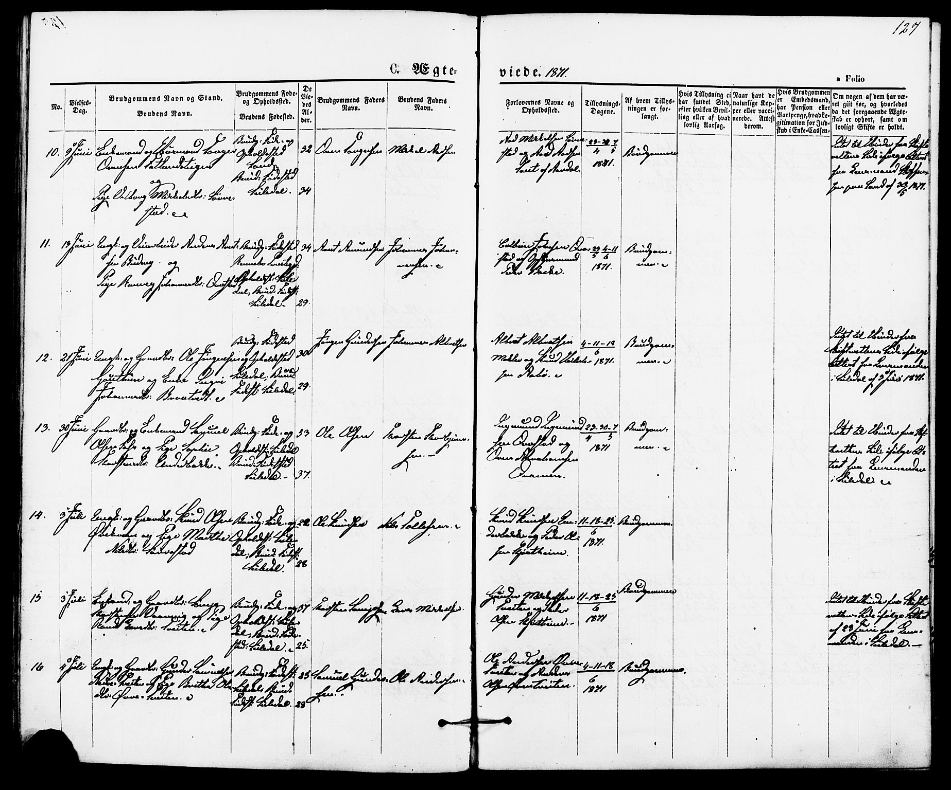 Suldal sokneprestkontor, AV/SAST-A-101845/01/IV/L0010: Parish register (official) no. A 10, 1869-1878, p. 127