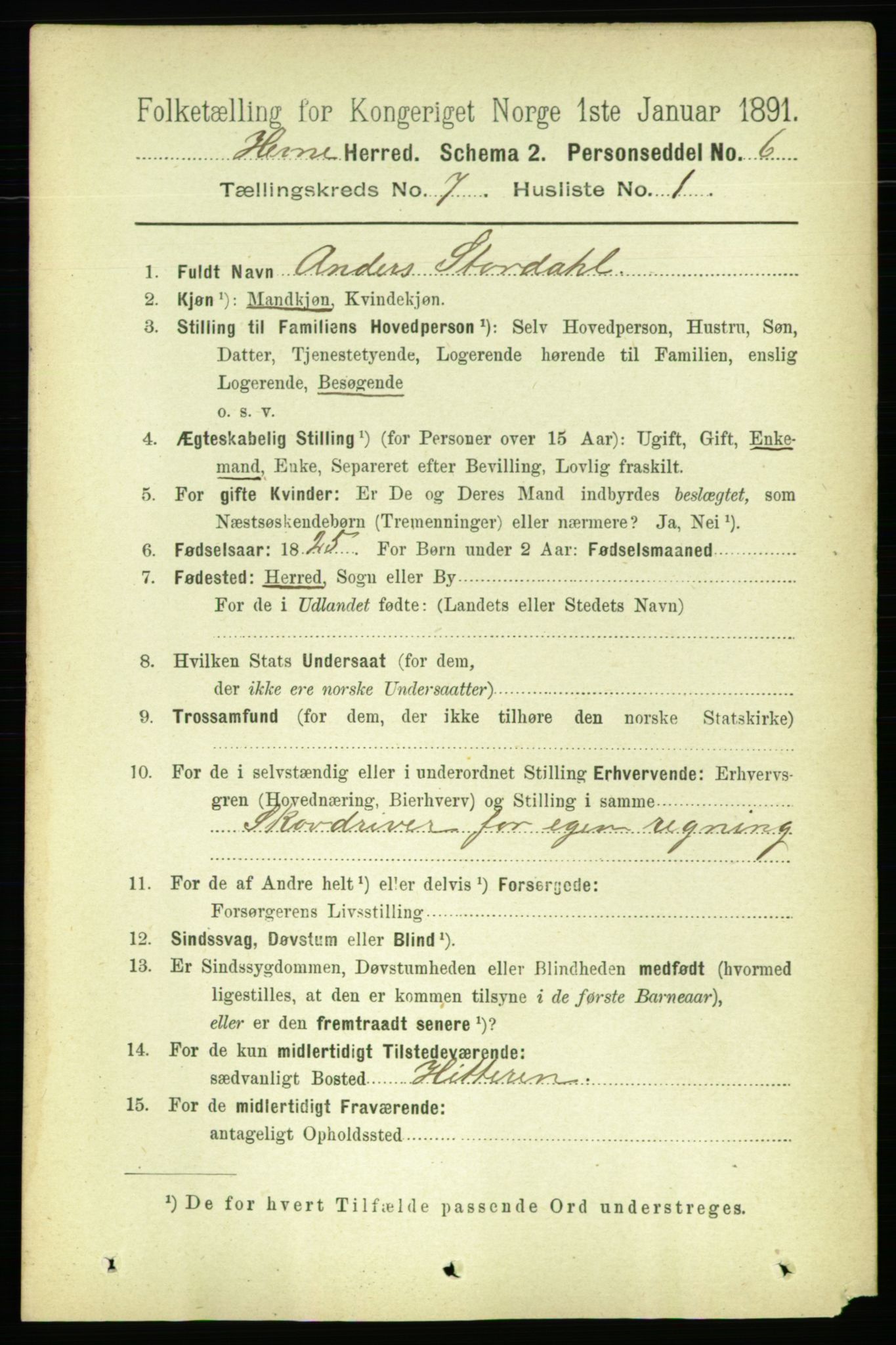 RA, 1891 census for 1612 Hemne, 1891, p. 4149