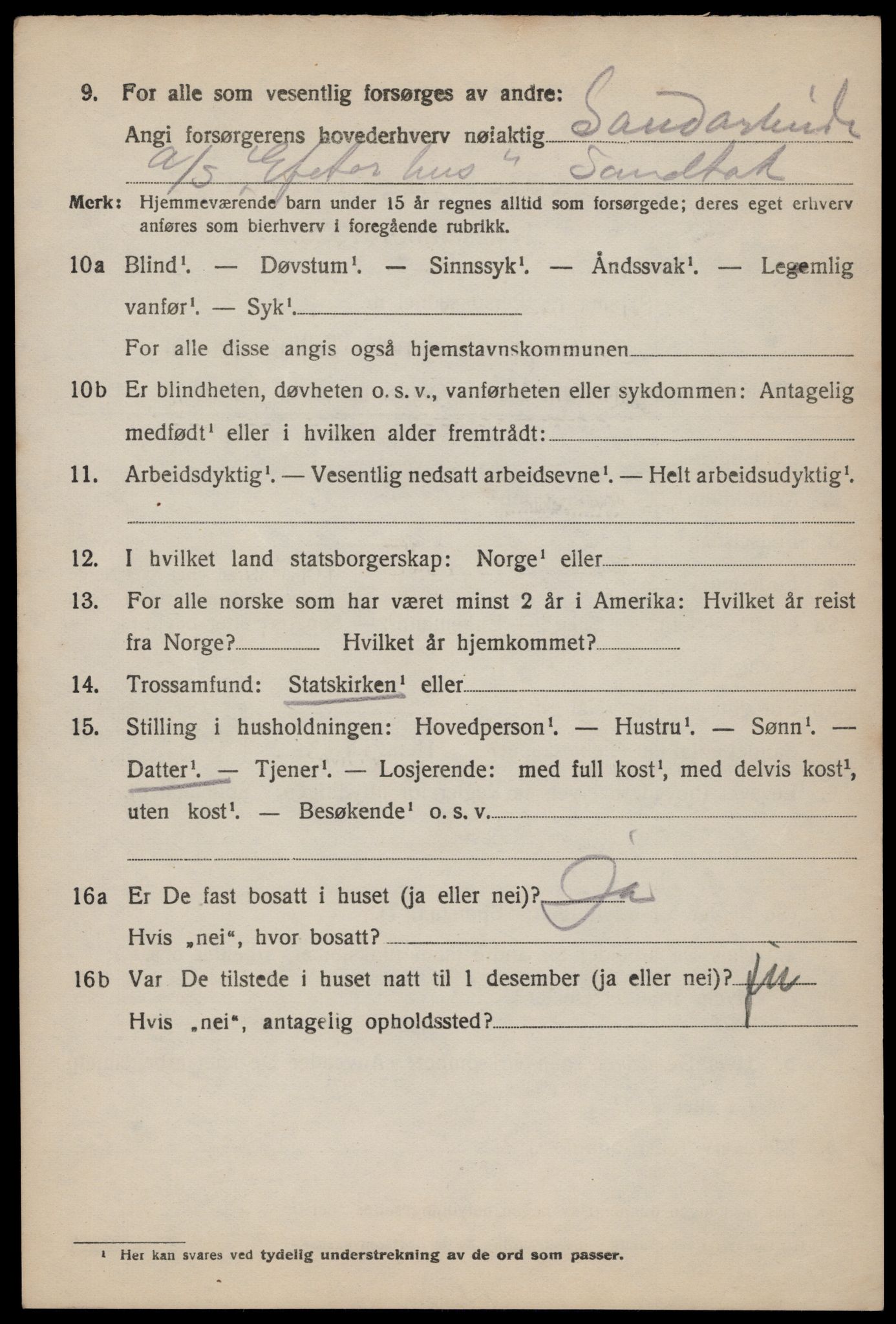 SAST, 1920 census for Forsand, 1920, p. 2764