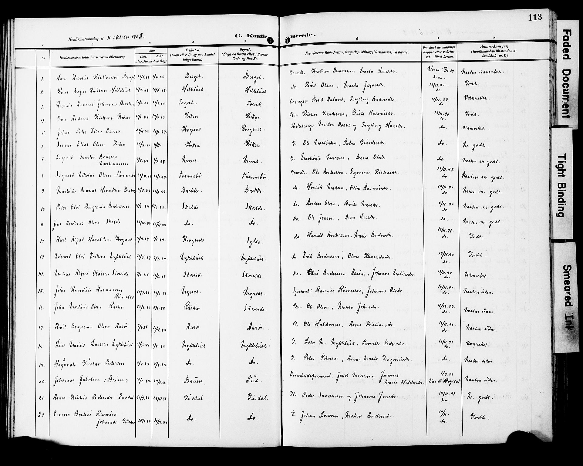Ministerialprotokoller, klokkerbøker og fødselsregistre - Møre og Romsdal, SAT/A-1454/501/L0018: Parish register (copy) no. 501C04, 1902-1930, p. 113