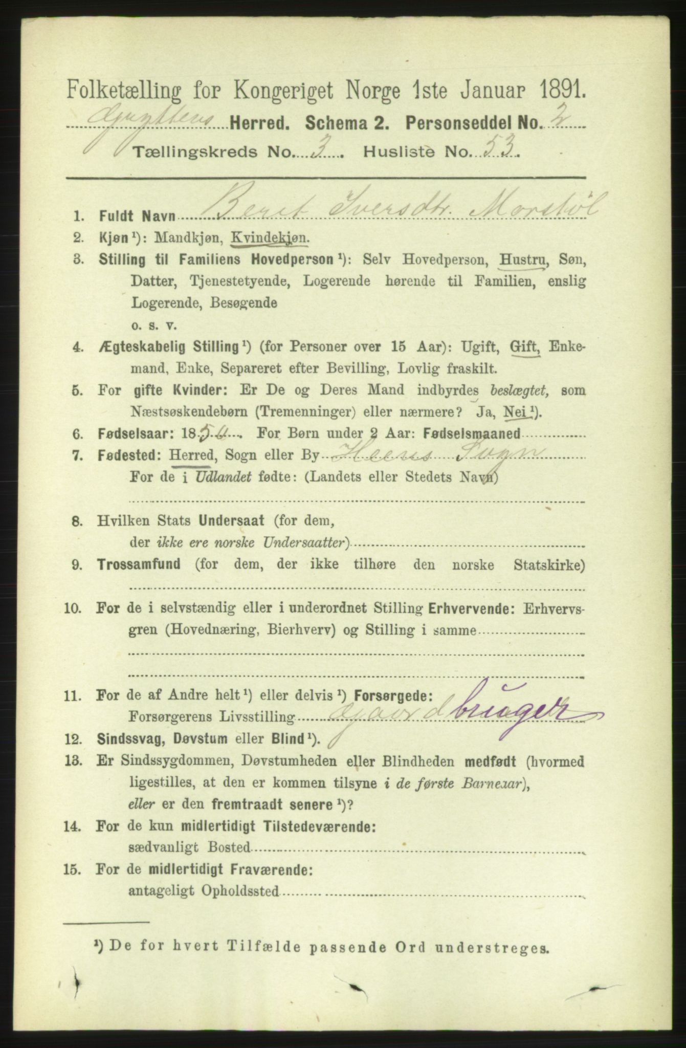 RA, 1891 census for 1539 Grytten, 1891, p. 1244