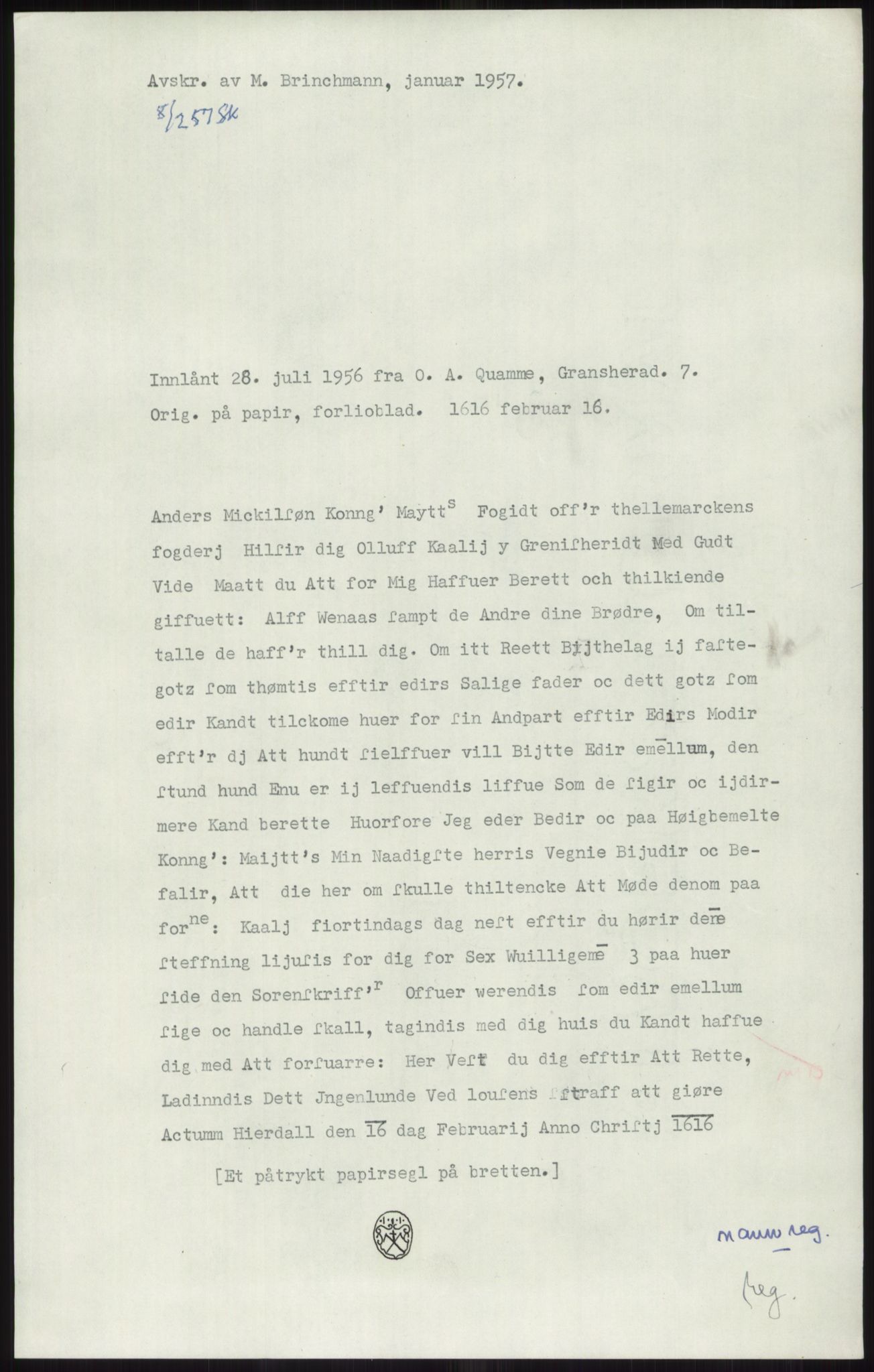 Samlinger til kildeutgivelse, Diplomavskriftsamlingen, RA/EA-4053/H/Ha, p. 2735