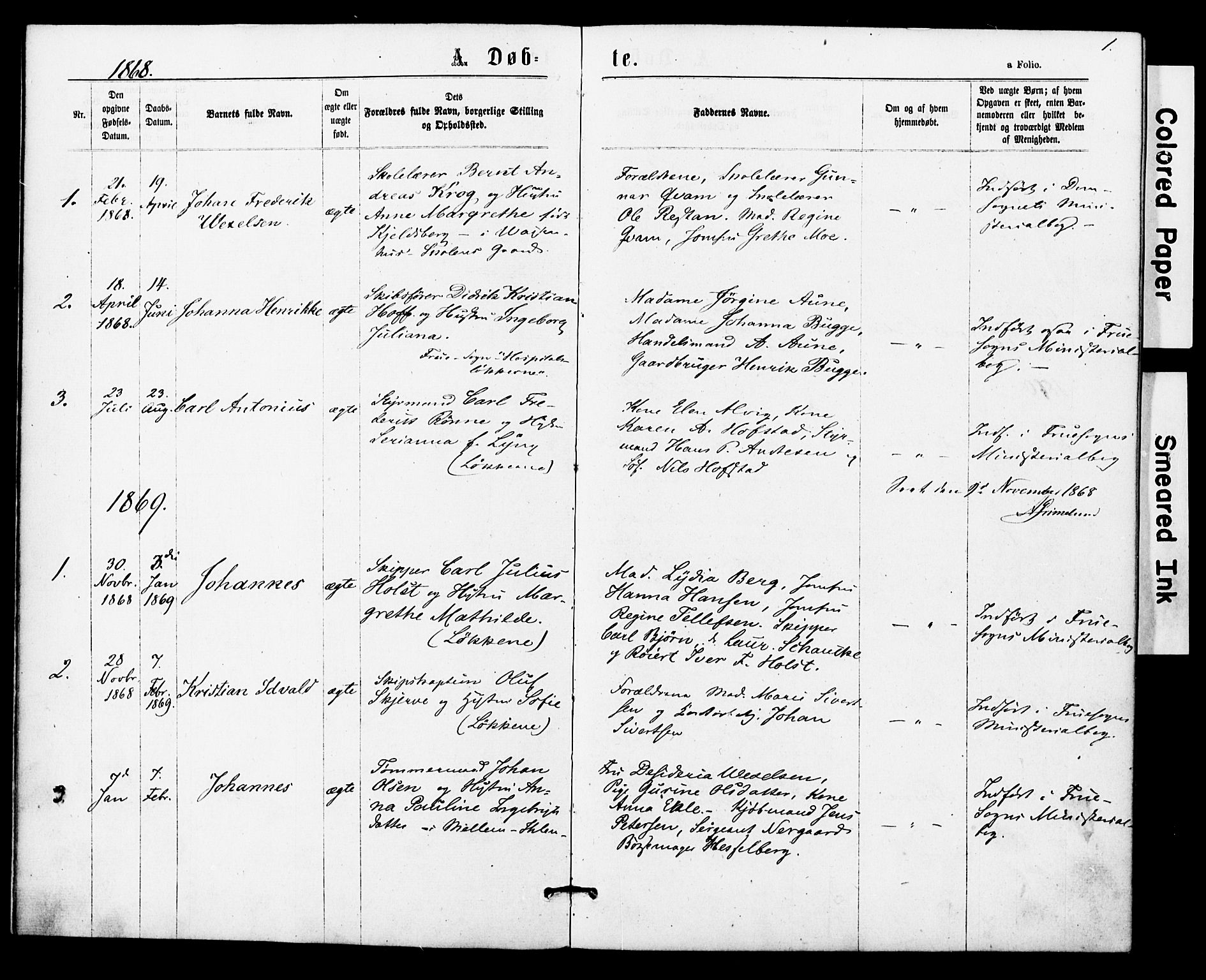 Ministerialprotokoller, klokkerbøker og fødselsregistre - Sør-Trøndelag, SAT/A-1456/623/L0469: Parish register (official) no. 623A03, 1868-1883, p. 1