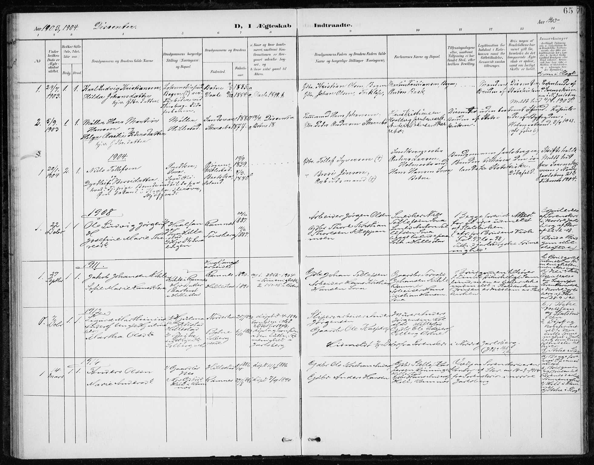 Botne kirkebøker, AV/SAKO-A-340/F/Fb/L0002: Parish register (official) no. II 2, 1902-1915, p. 65