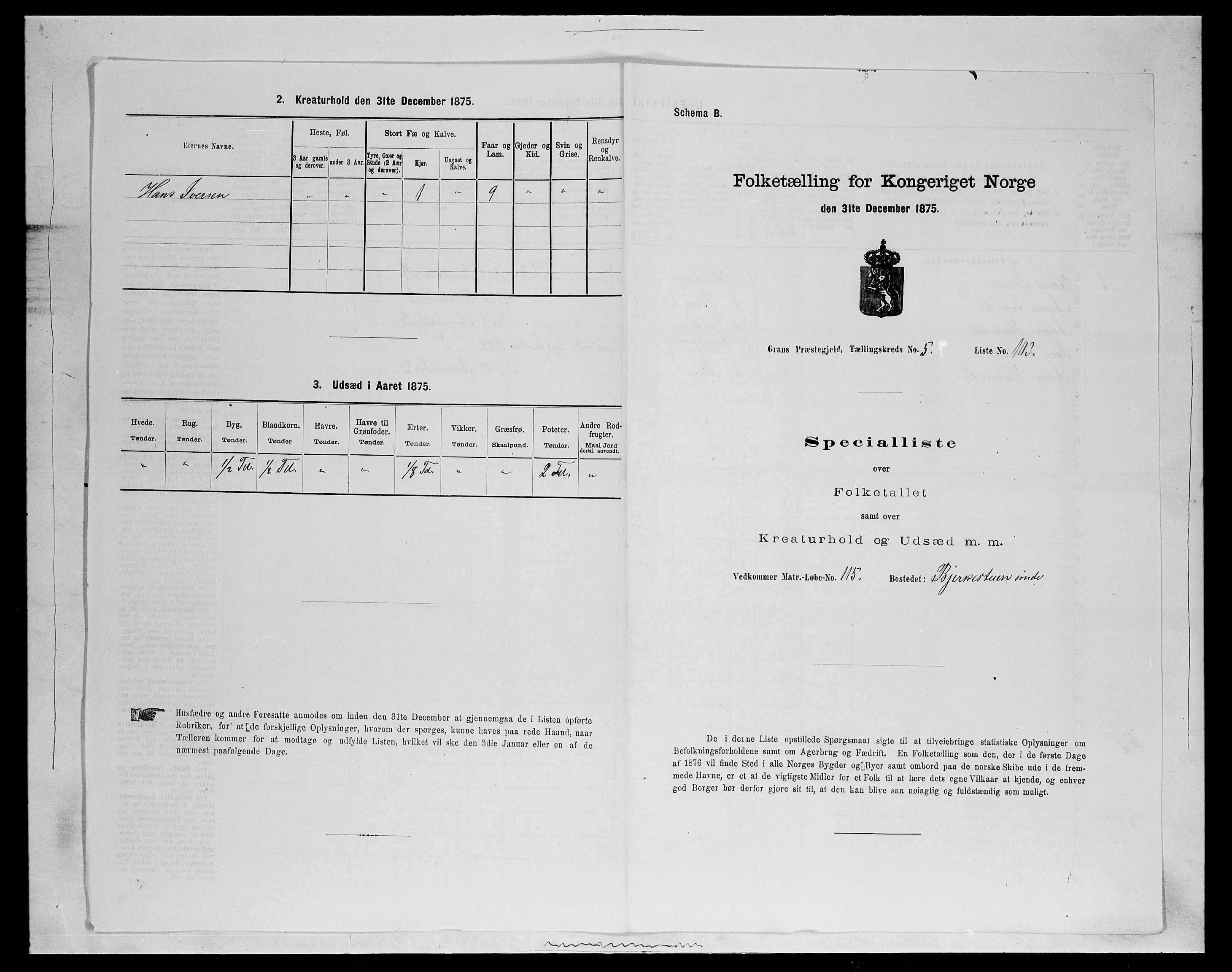 SAH, 1875 census for 0534P Gran, 1875, p. 970