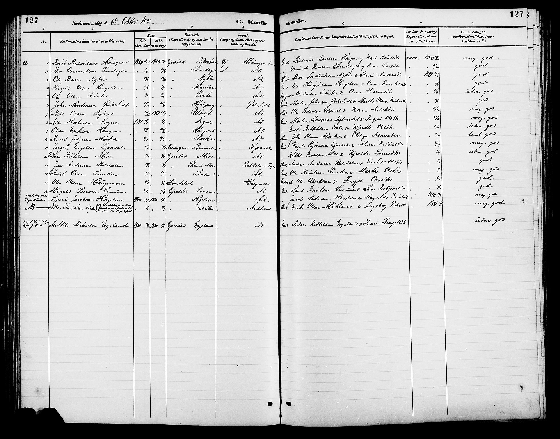 Gjerstad sokneprestkontor, SAK/1111-0014/F/Fb/Fba/L0007: Parish register (copy) no. B 7, 1891-1908, p. 127