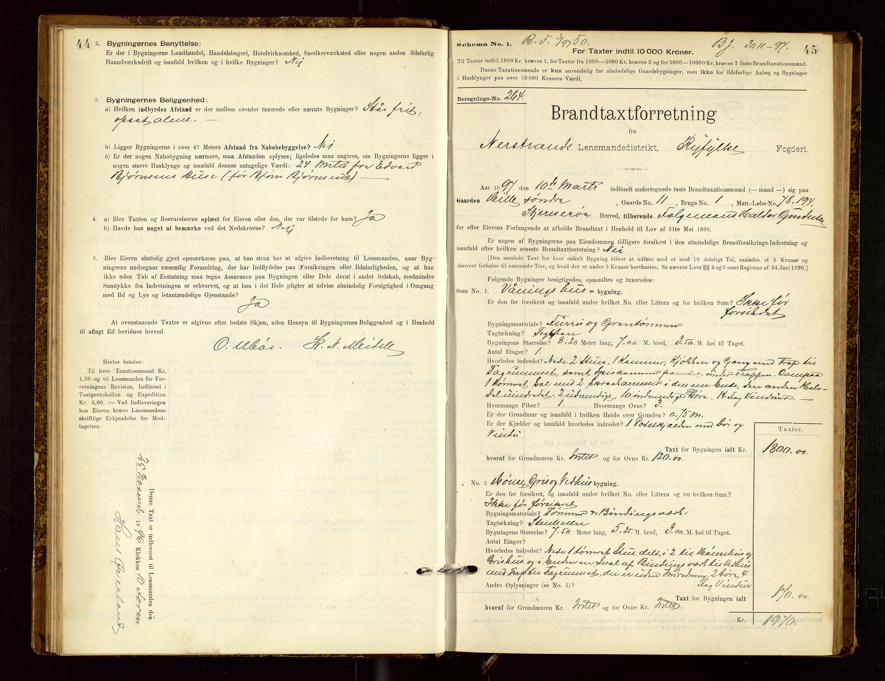 Nedstrand lensmannskontor, AV/SAST-A-100236/Gob/L0001: "Brandtaxationsprotokol for Nerstrand Lensmandsdistrikt Ryfylke fogderi", 1895-1915, p. 44-45