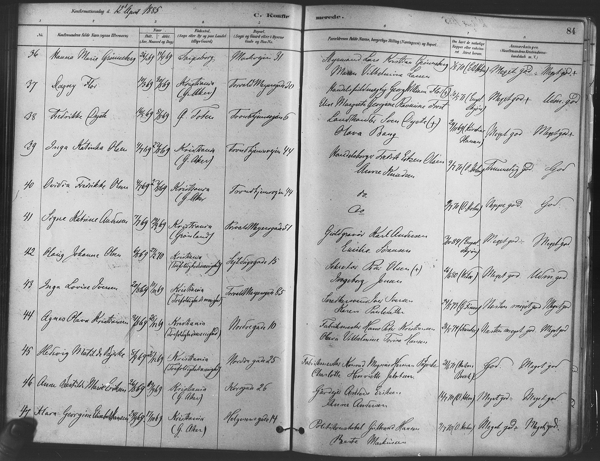 Paulus prestekontor Kirkebøker, AV/SAO-A-10871/F/Fa/L0004: Parish register (official) no. 4, 1879-1891, p. 84