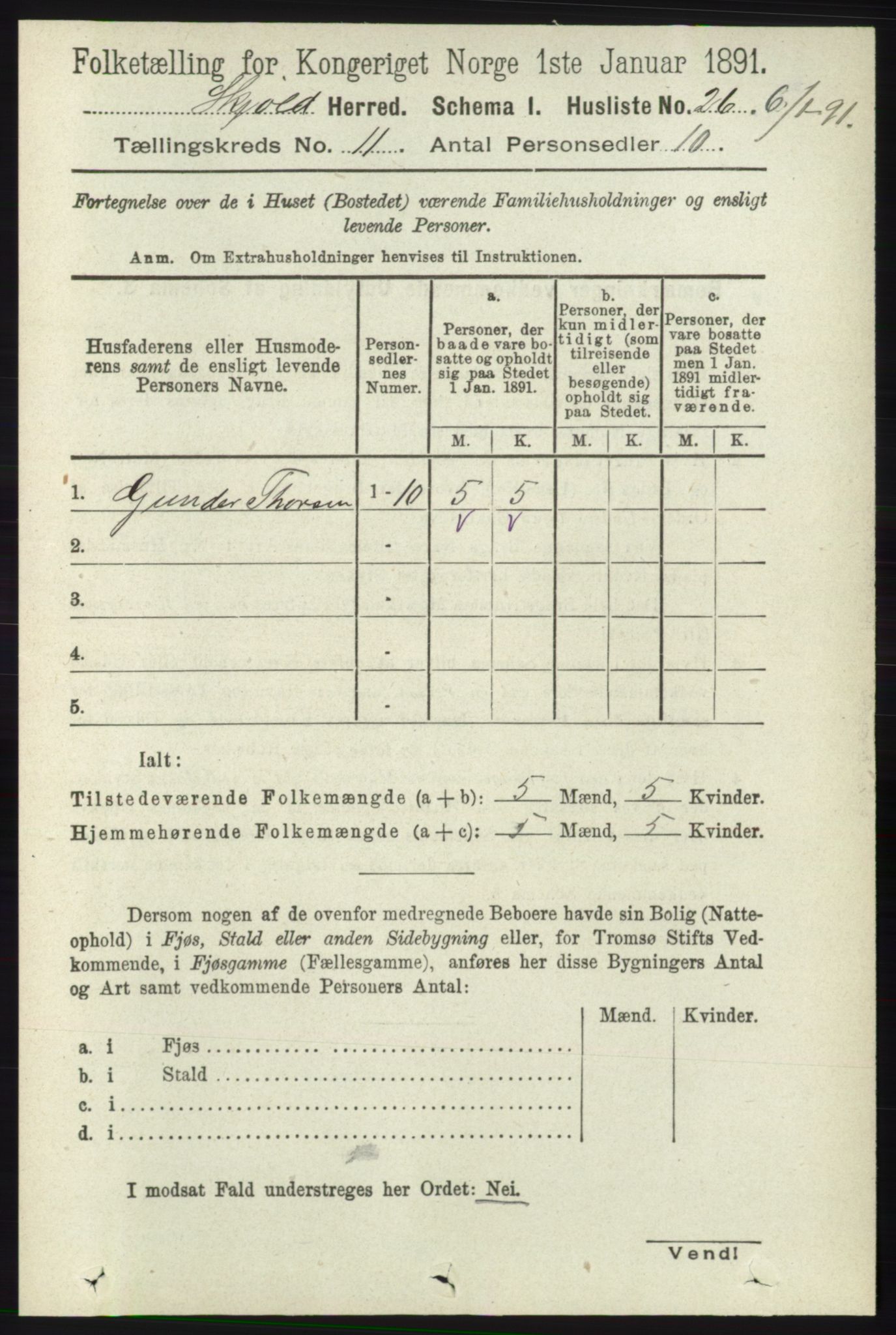 RA, 1891 census for 1154 Skjold, 1891, p. 2061