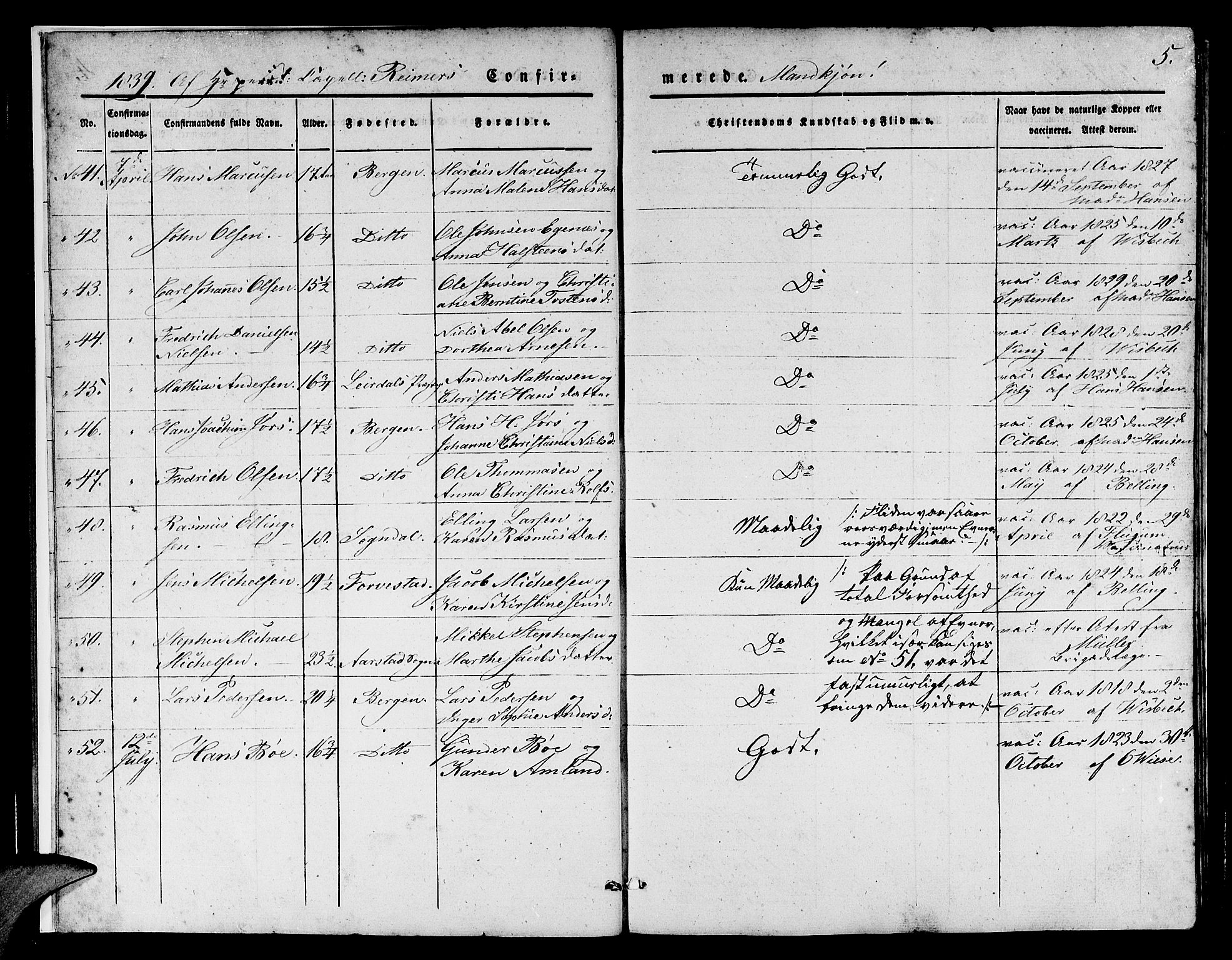 Domkirken sokneprestembete, AV/SAB-A-74801/H/Hab/L0022: Parish register (copy) no. C 2, 1839-1854, p. 5