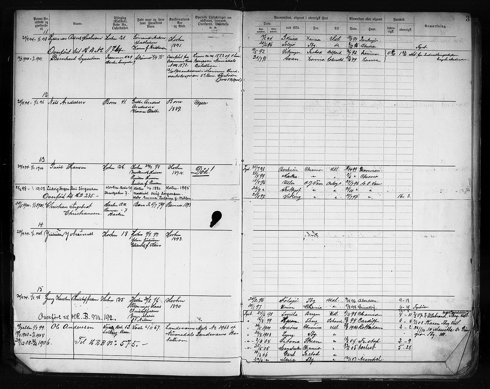 Horten innrulleringskontor, AV/SAKO-A-785/F/Fb/L0004: Annotasjonsrulle, 1889-1911, p. 5