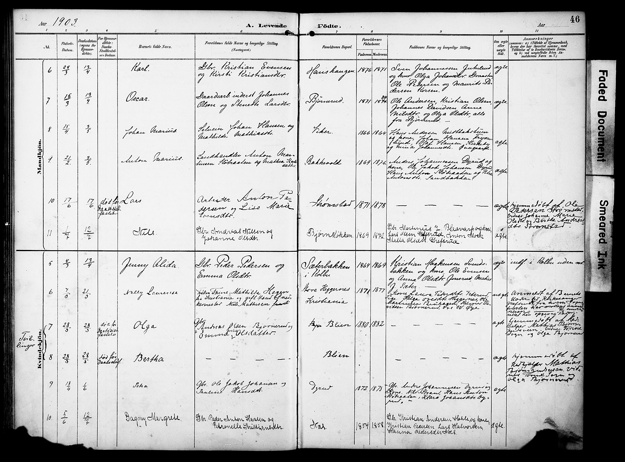 Vestre Toten prestekontor, AV/SAH-PREST-108/H/Ha/Haa/L0012: Parish register (official) no. 12, 1890-1906, p. 46