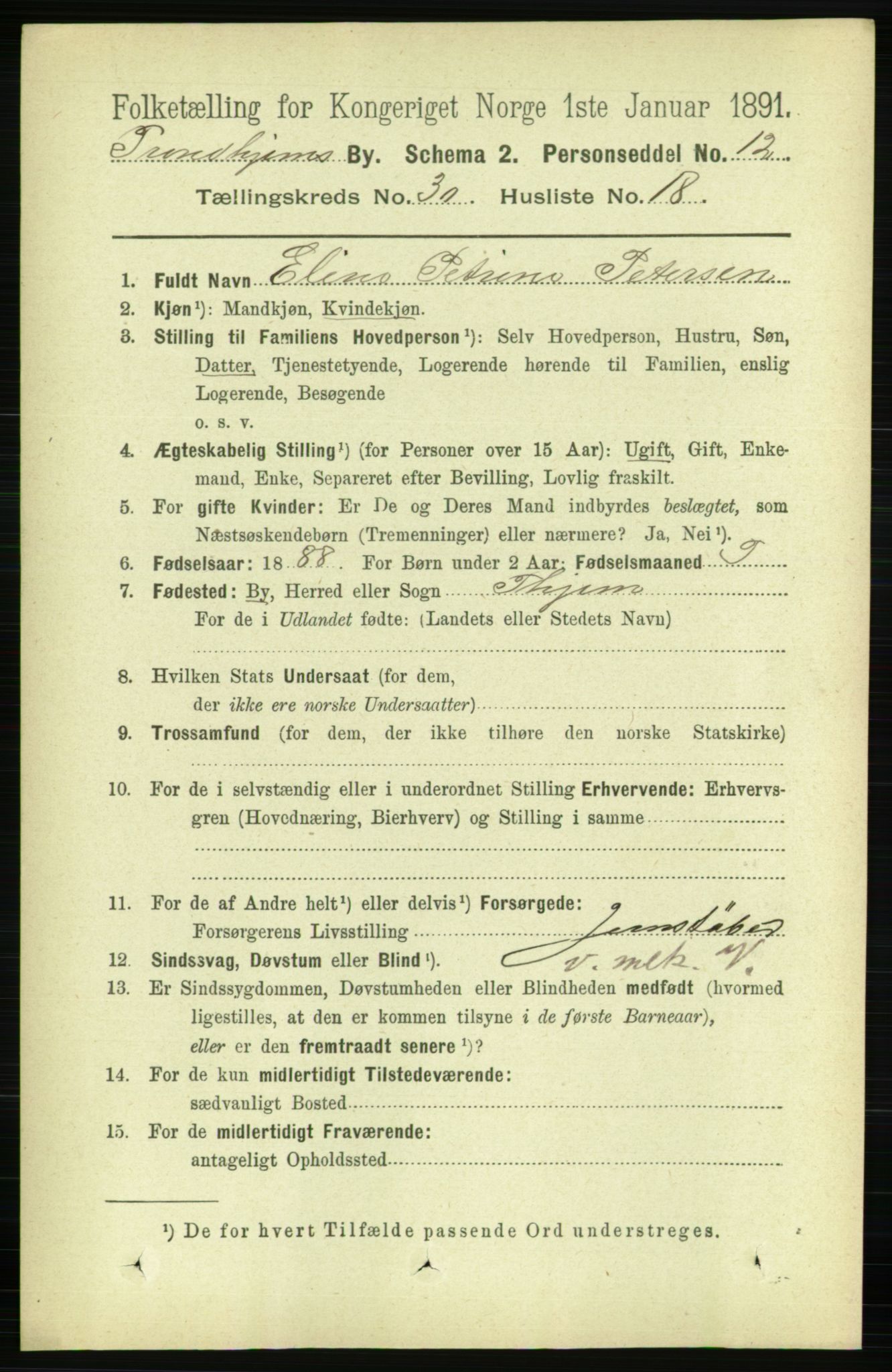 RA, 1891 census for 1601 Trondheim, 1891, p. 22574