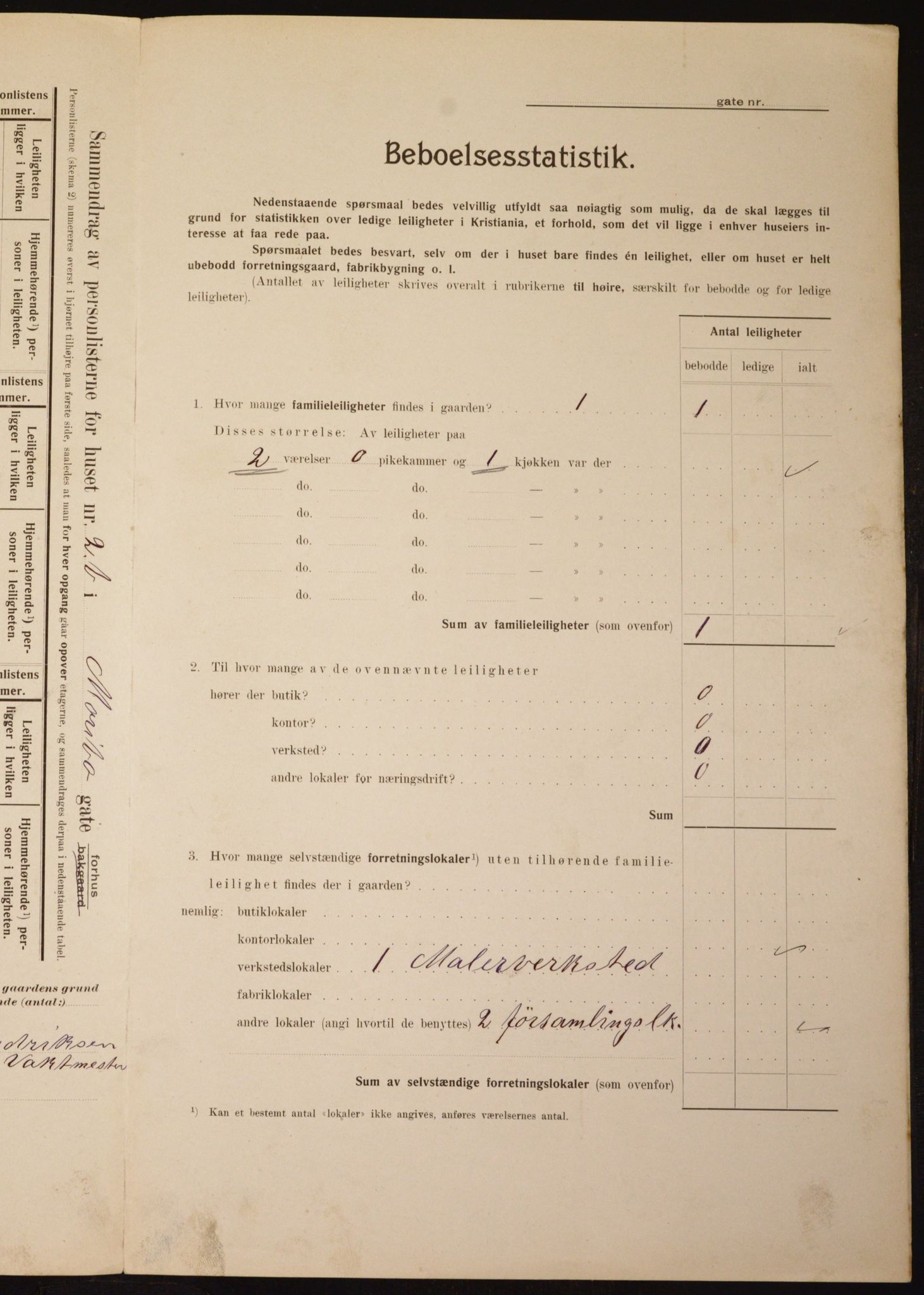 OBA, Municipal Census 1910 for Kristiania, 1910, p. 58375