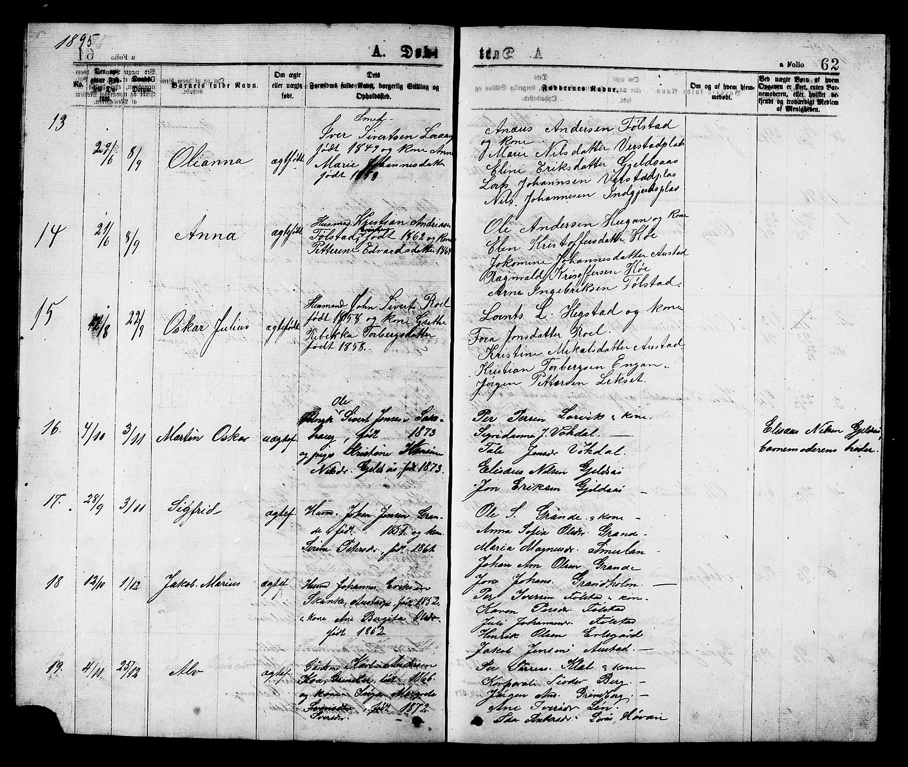 Ministerialprotokoller, klokkerbøker og fødselsregistre - Nord-Trøndelag, SAT/A-1458/731/L0311: Parish register (copy) no. 731C02, 1875-1911, p. 62